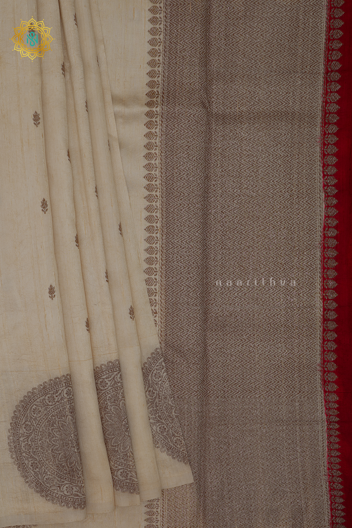 OFF WHITE WITh RED - PURE BANARASI RAW SILK