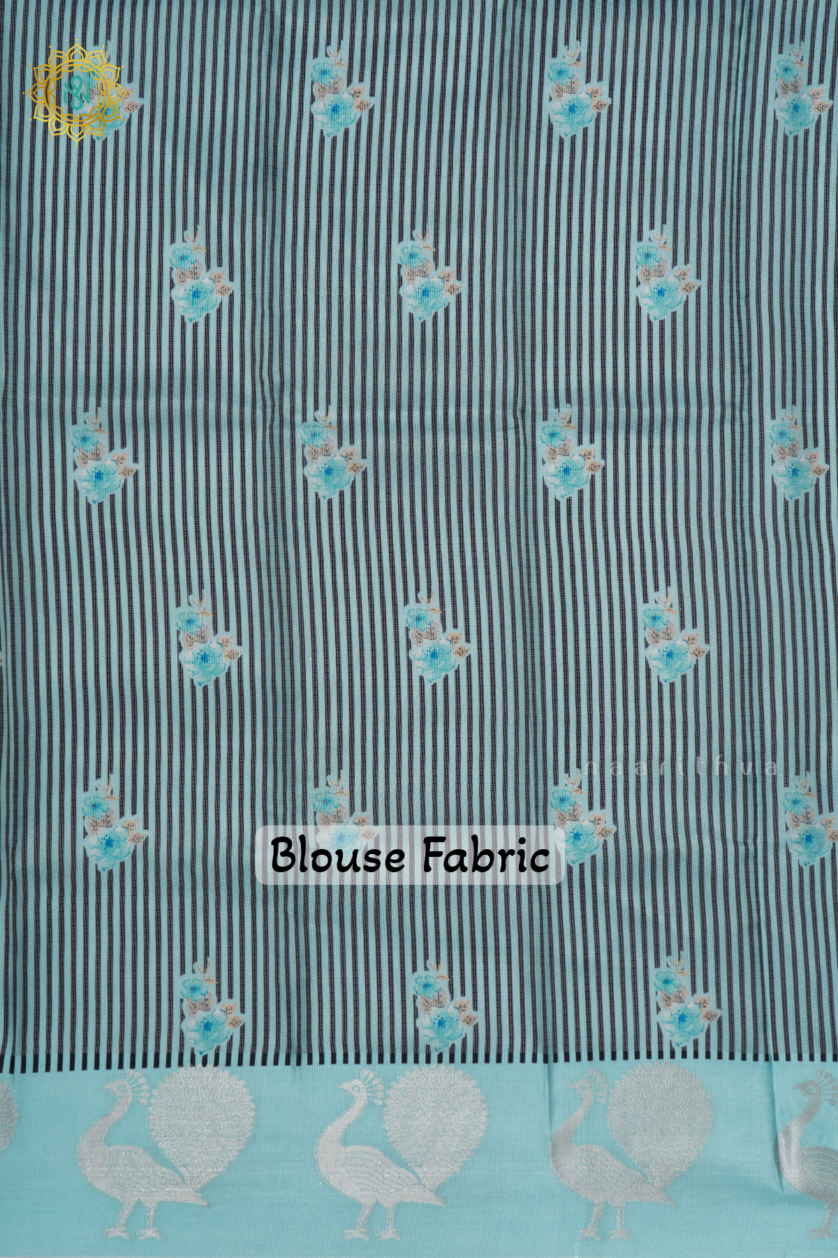 BLACK WITH AQUA BLUE - SEMI CREPE SILK