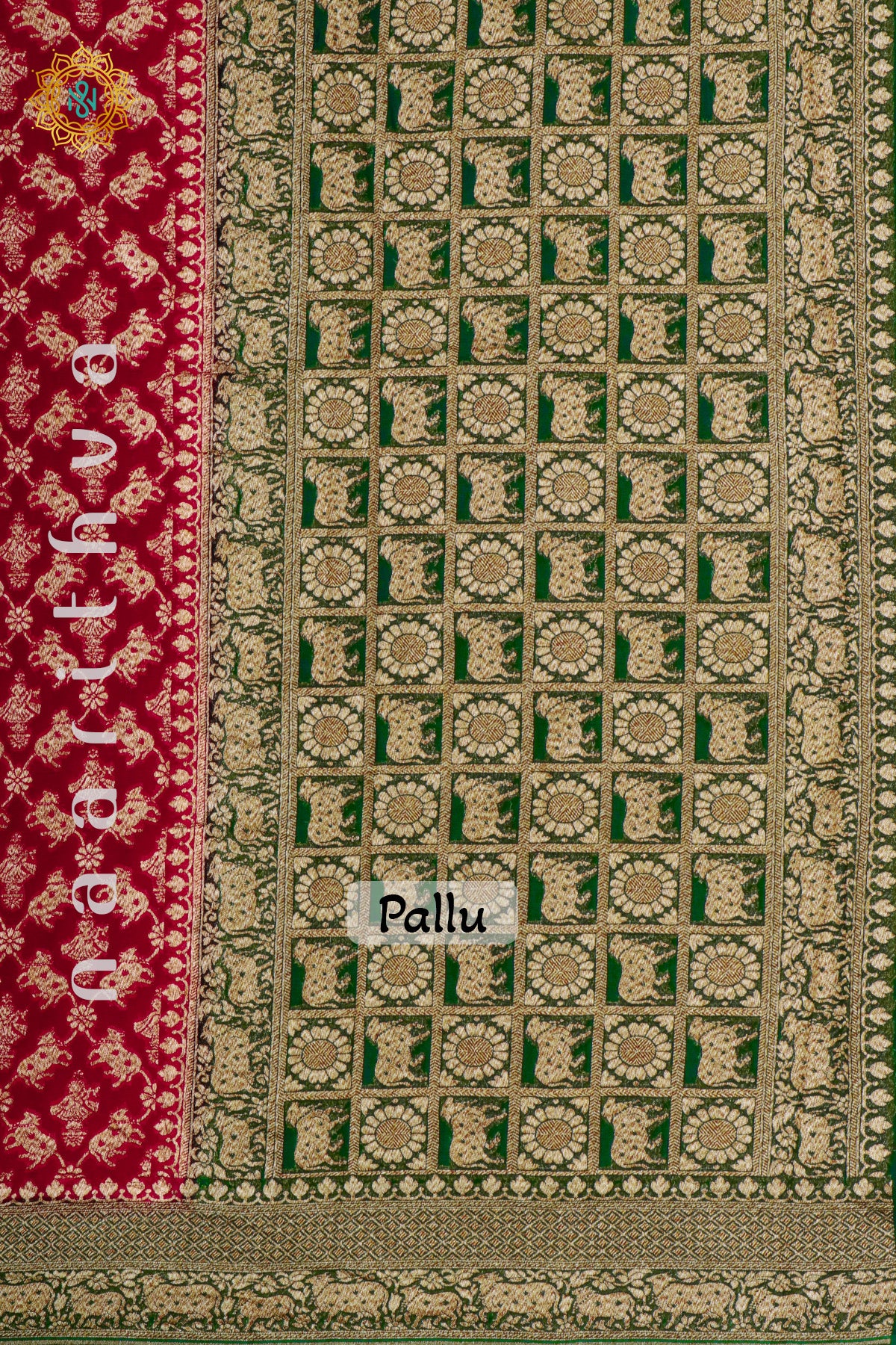 RED WITH GREEN - PURE HANDLOOM KHADDI GEORGETTE BANARAS