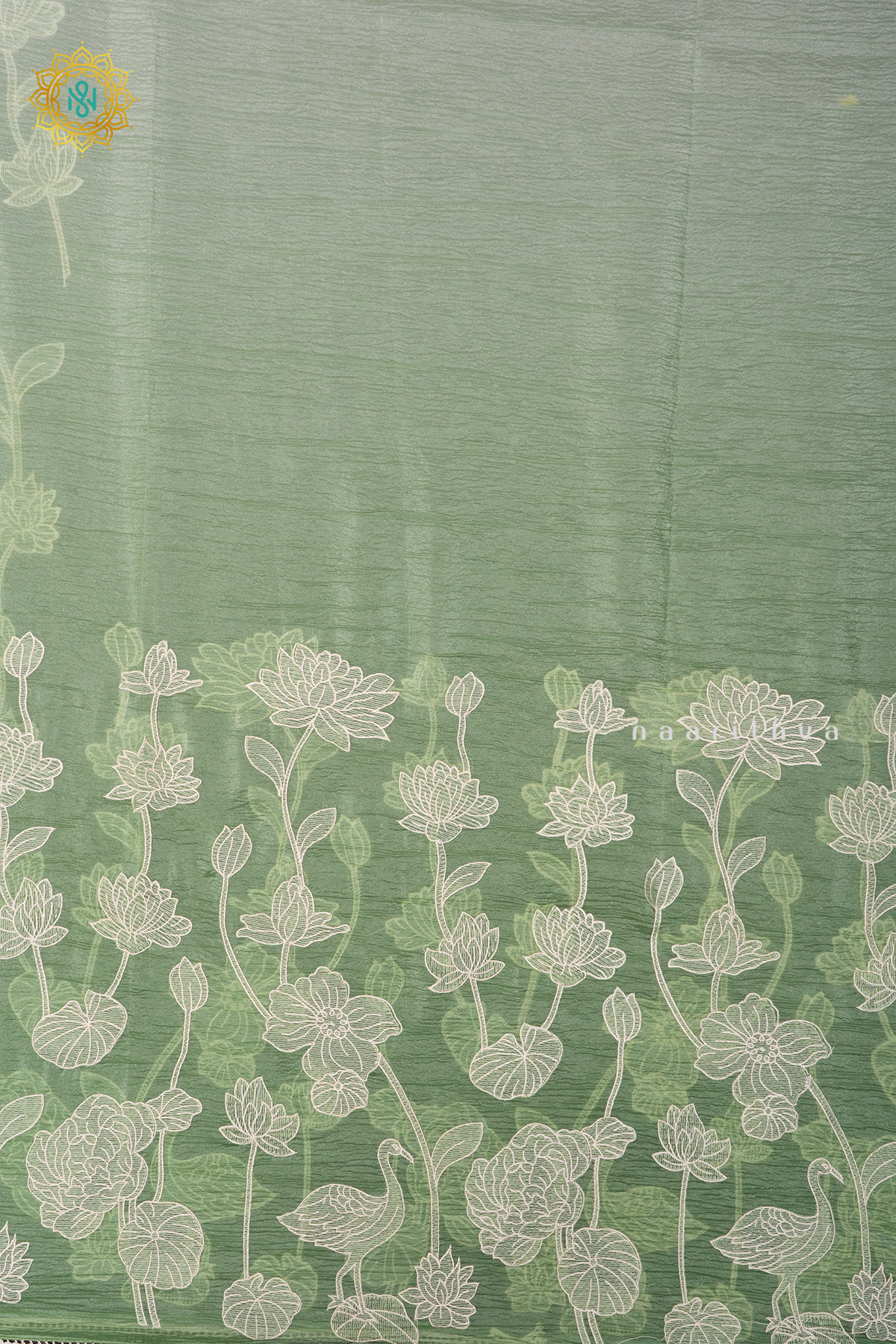 GREEN - CRUSH TISSUE WITH EMBROIDERY