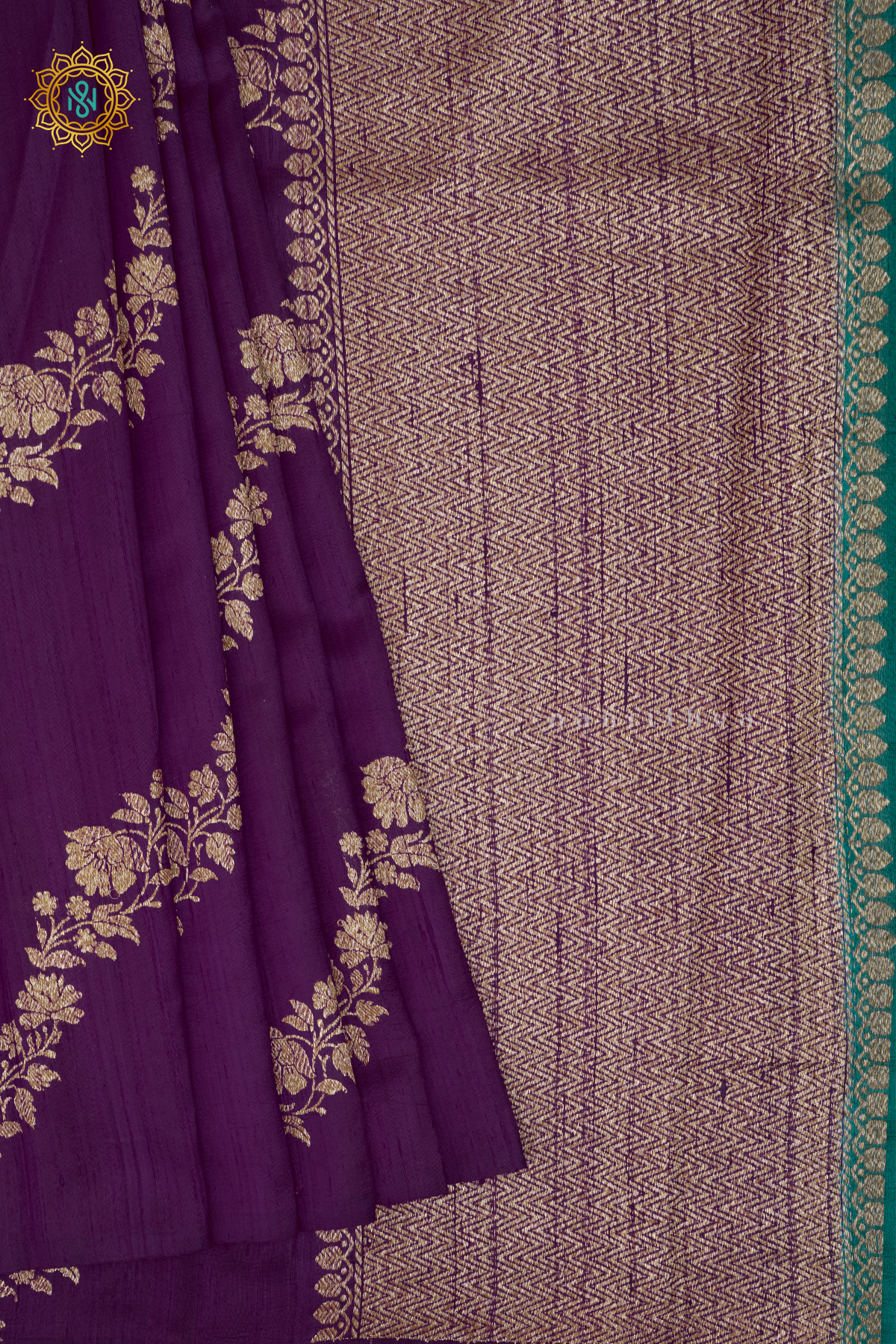 MAGENTA WITH CYAN GREEN - PURE BANARASI RAW SILK