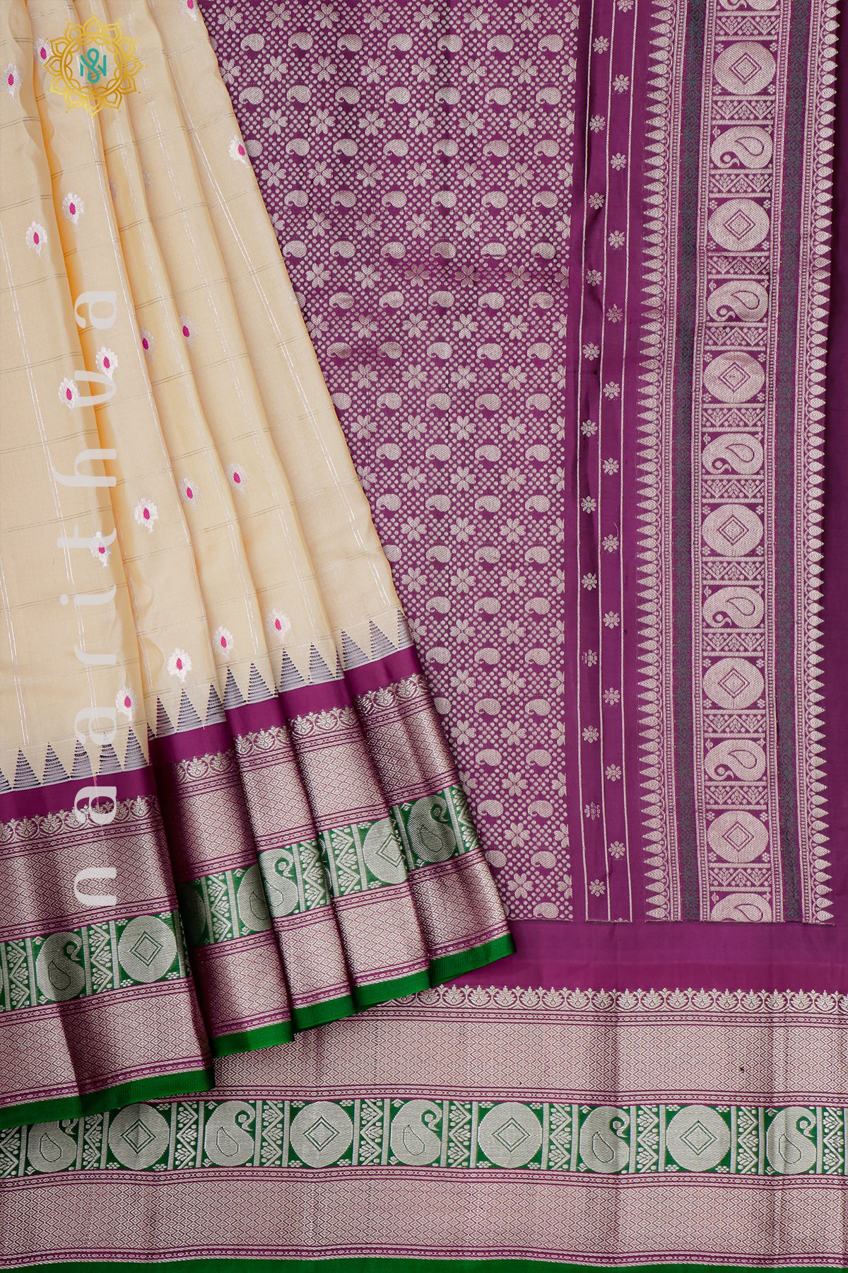 OFF WHITE WITH MAGENTA - PURE GADWAL SILK