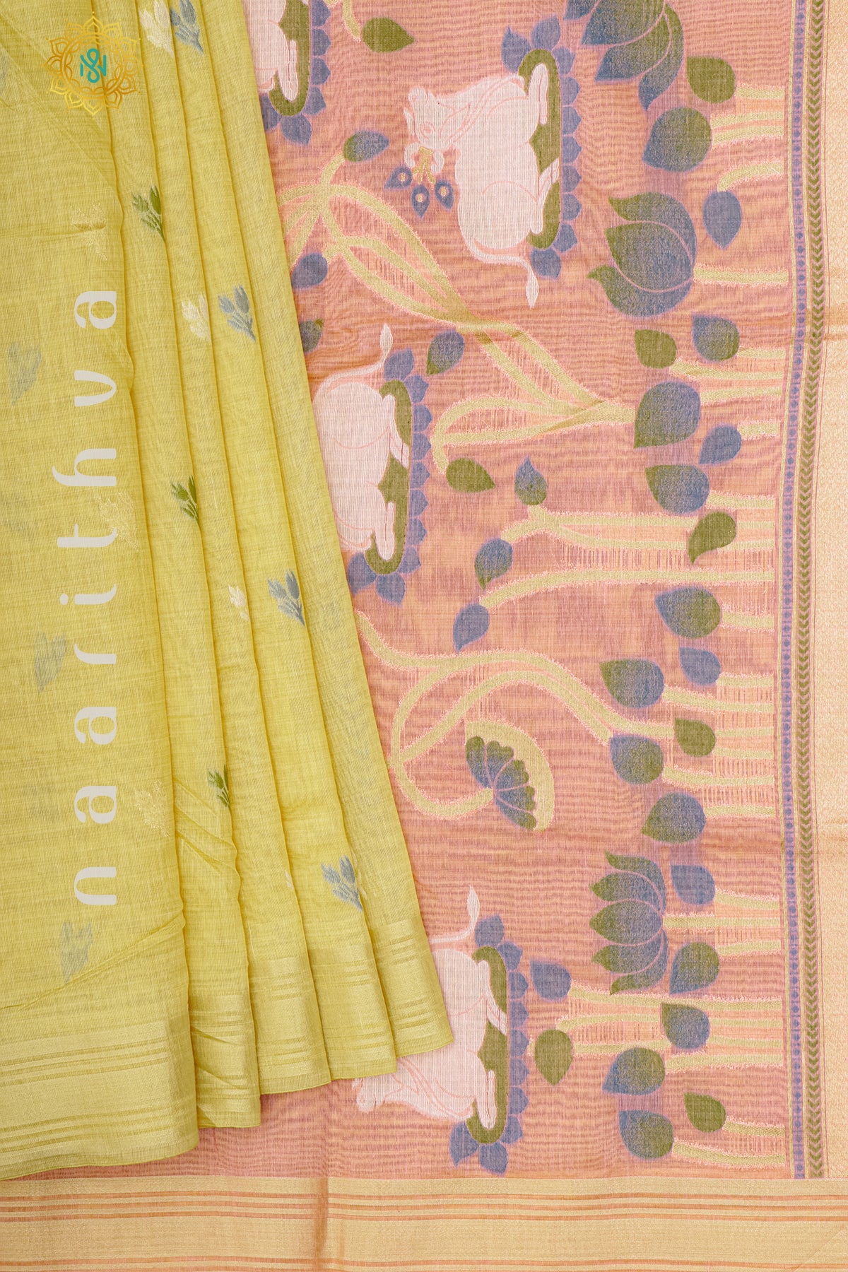 YELLOW WITH PEACH - MOONGA COTTON