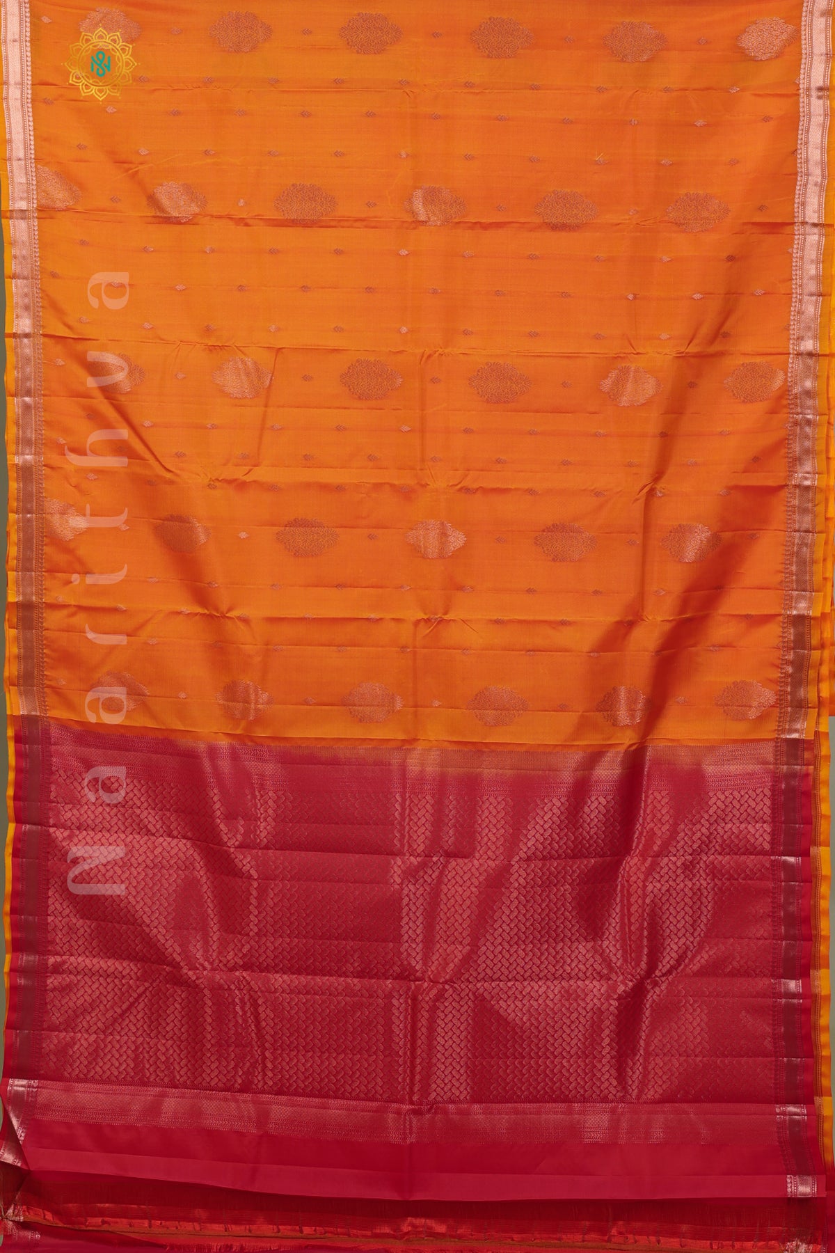 MANGO YELLOW WITH ORANGISH PINK - KANJIVARAM PURE MIX