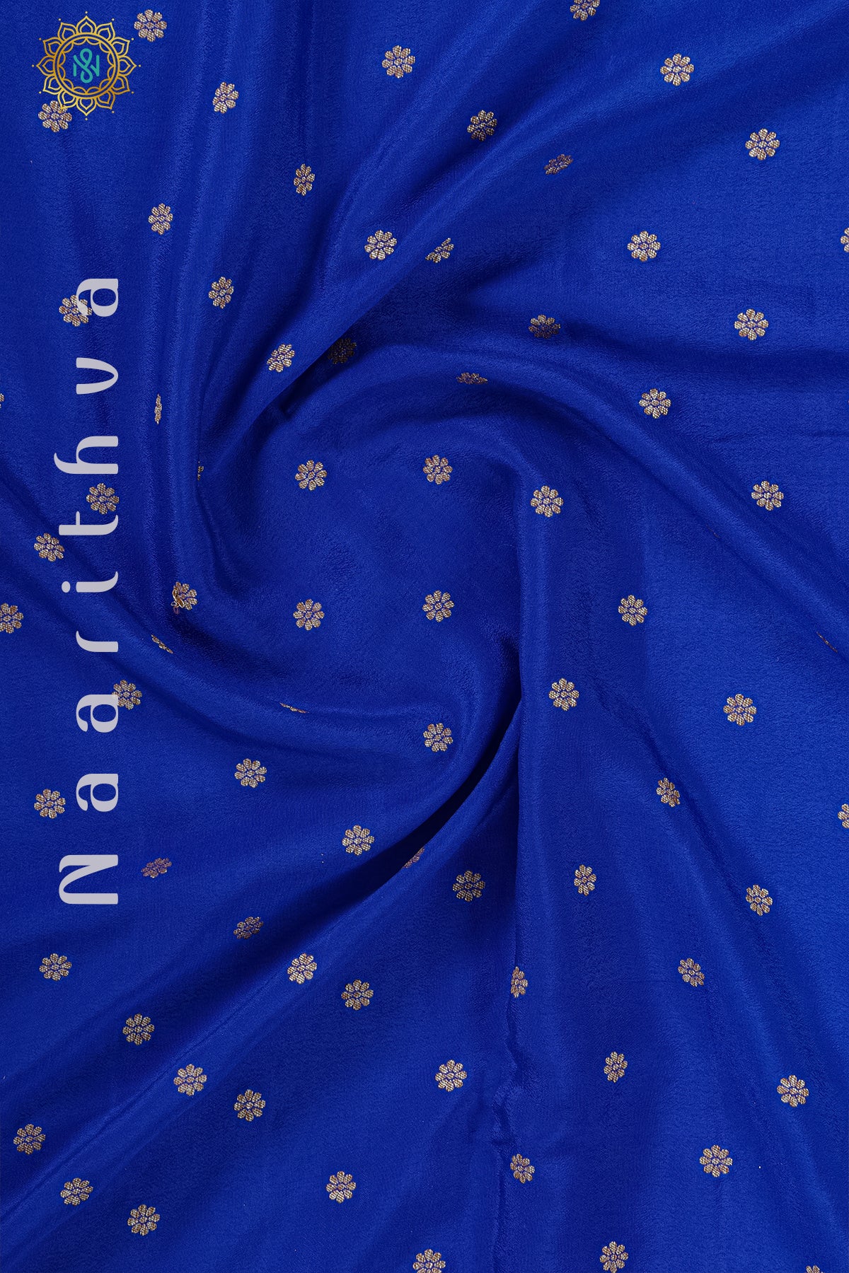 BLUE WITH OLIVE GREEN - PURE BANARASI CREPE SILK