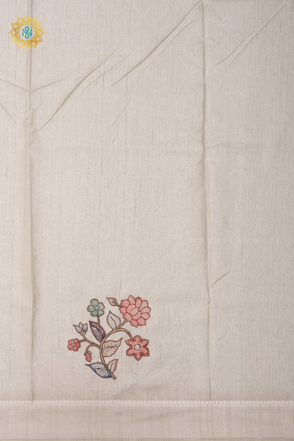 WHITE - SEMI TUSSAR WITH APPLIQUE WORK