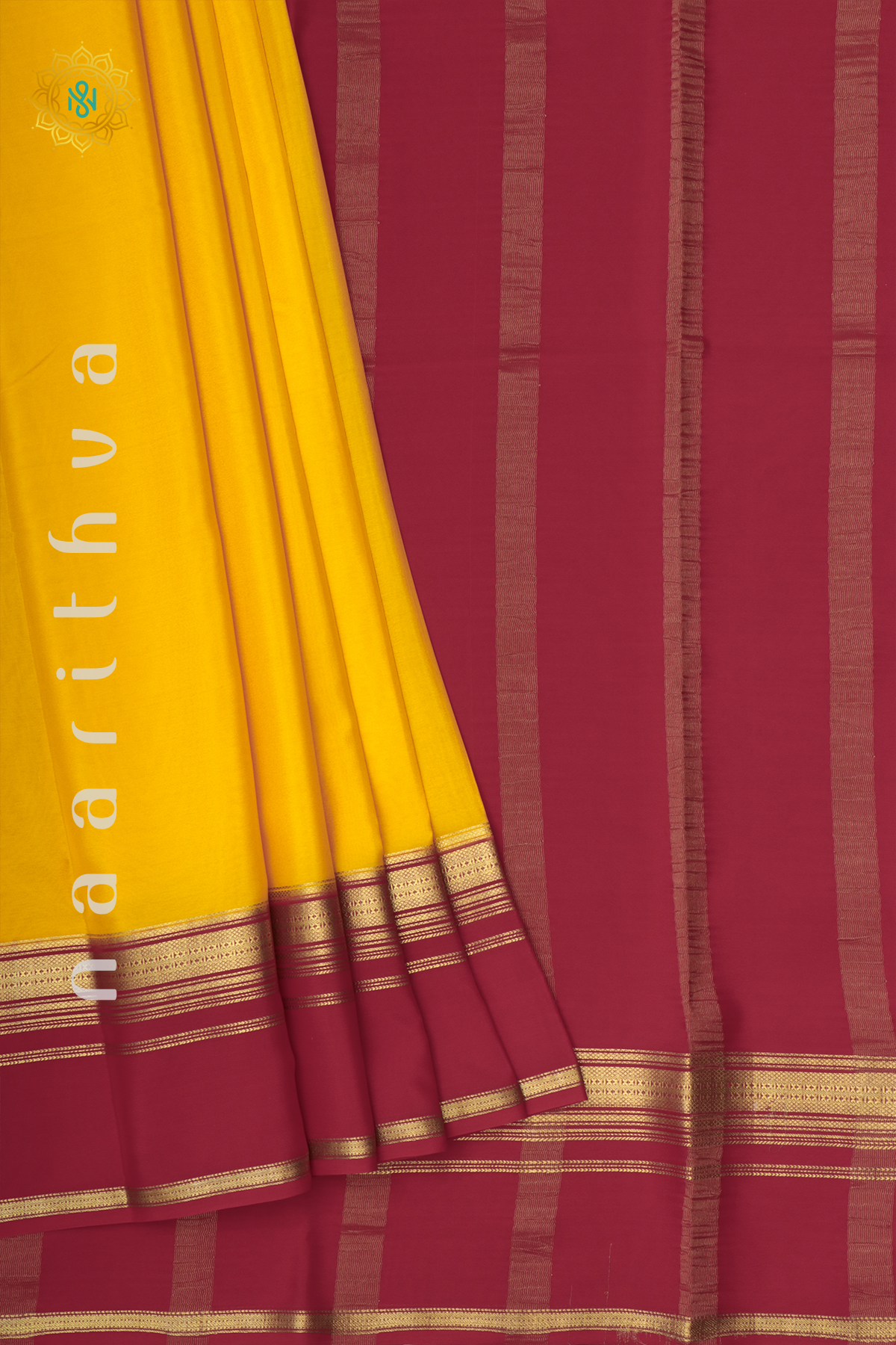 YELLOW WITH RED - PURE MYSORE CREPE SILK