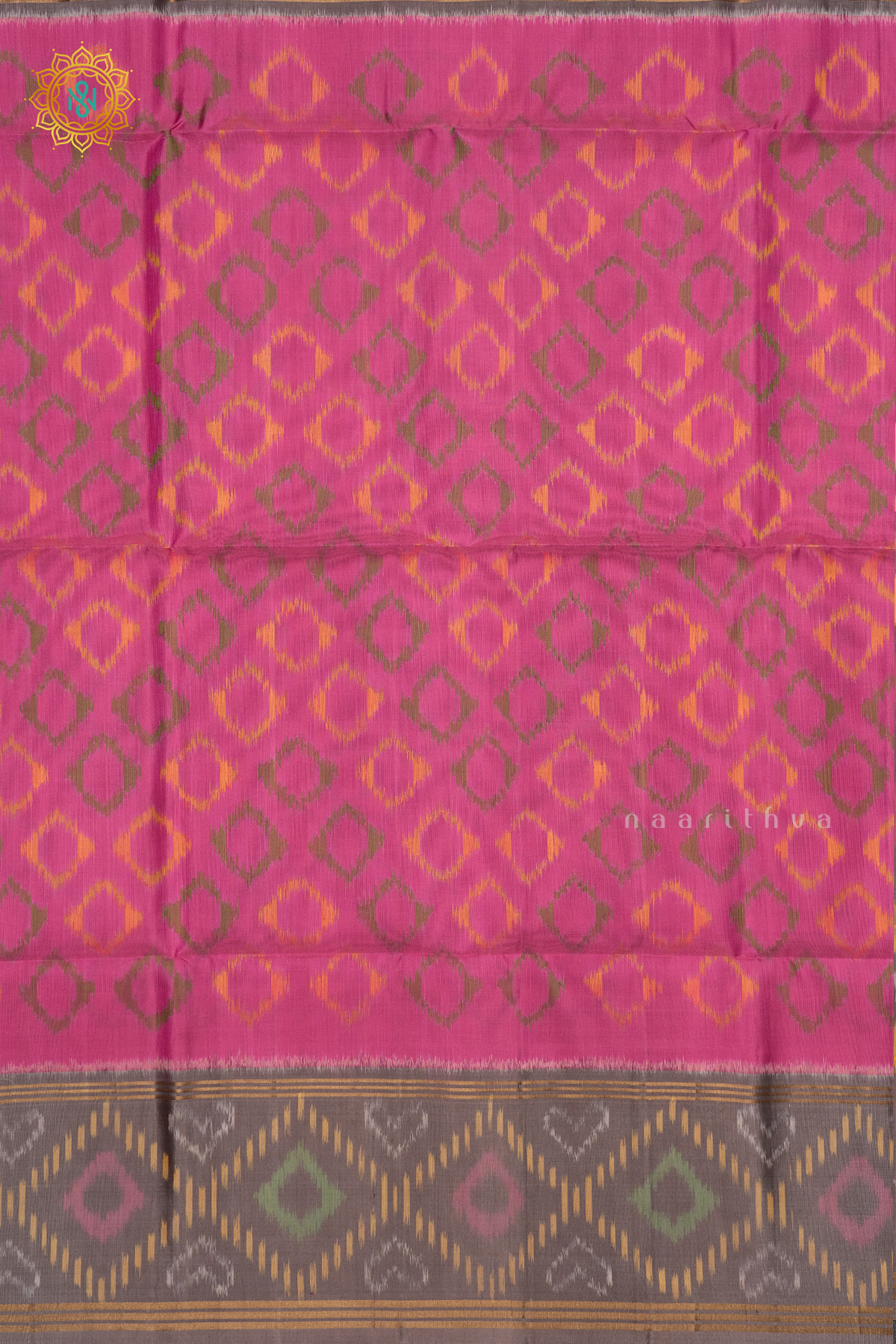 PINK EITH GREYISH BROWN - PURE KANJIVARAM IKAT SOFT SILK