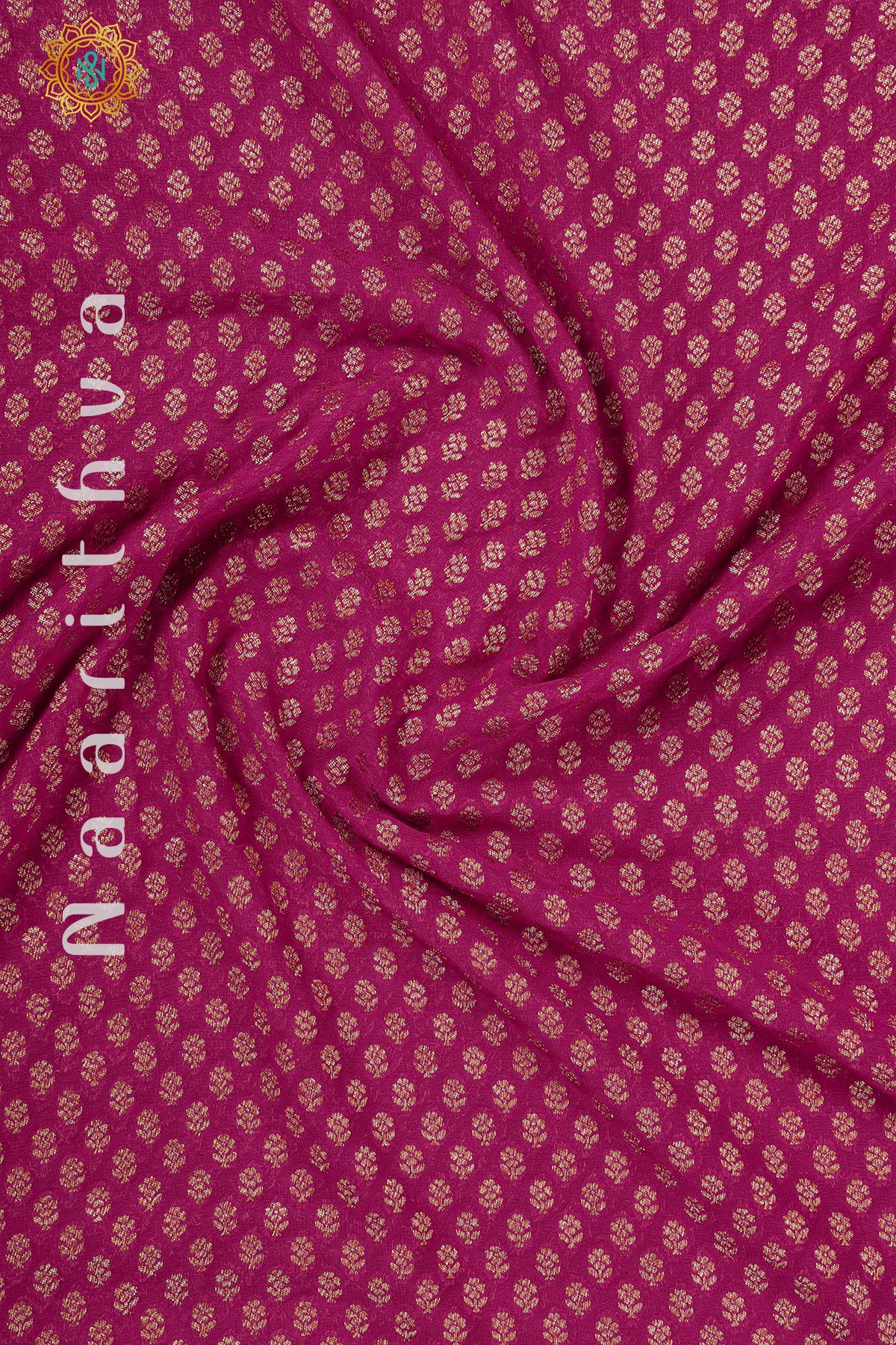 PINK WITH ORANGE & BLUE - PURE HANDLOOM KHADDI GEORGETTE BANARAS