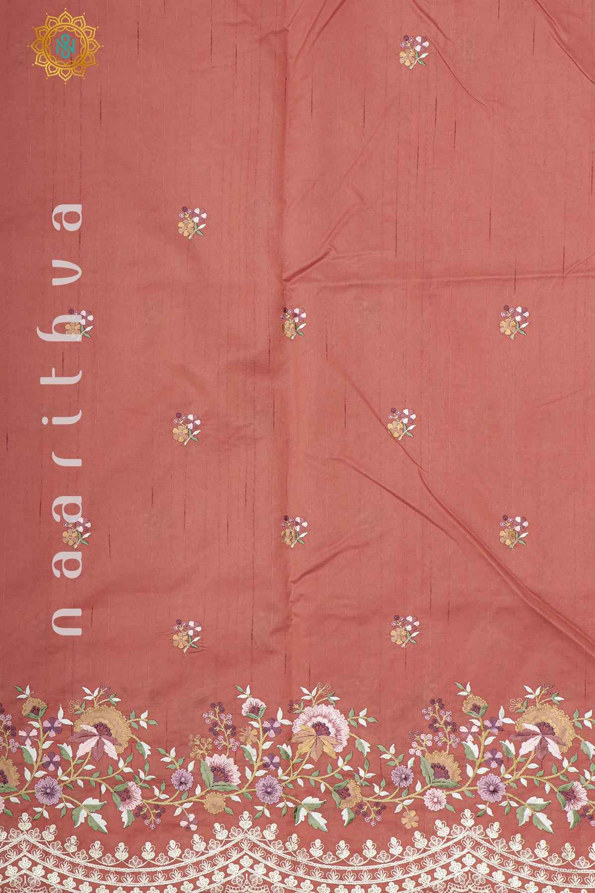 PEACHISH ORANGE - SEMI TUSSAR SILK WITH EMBROIDER