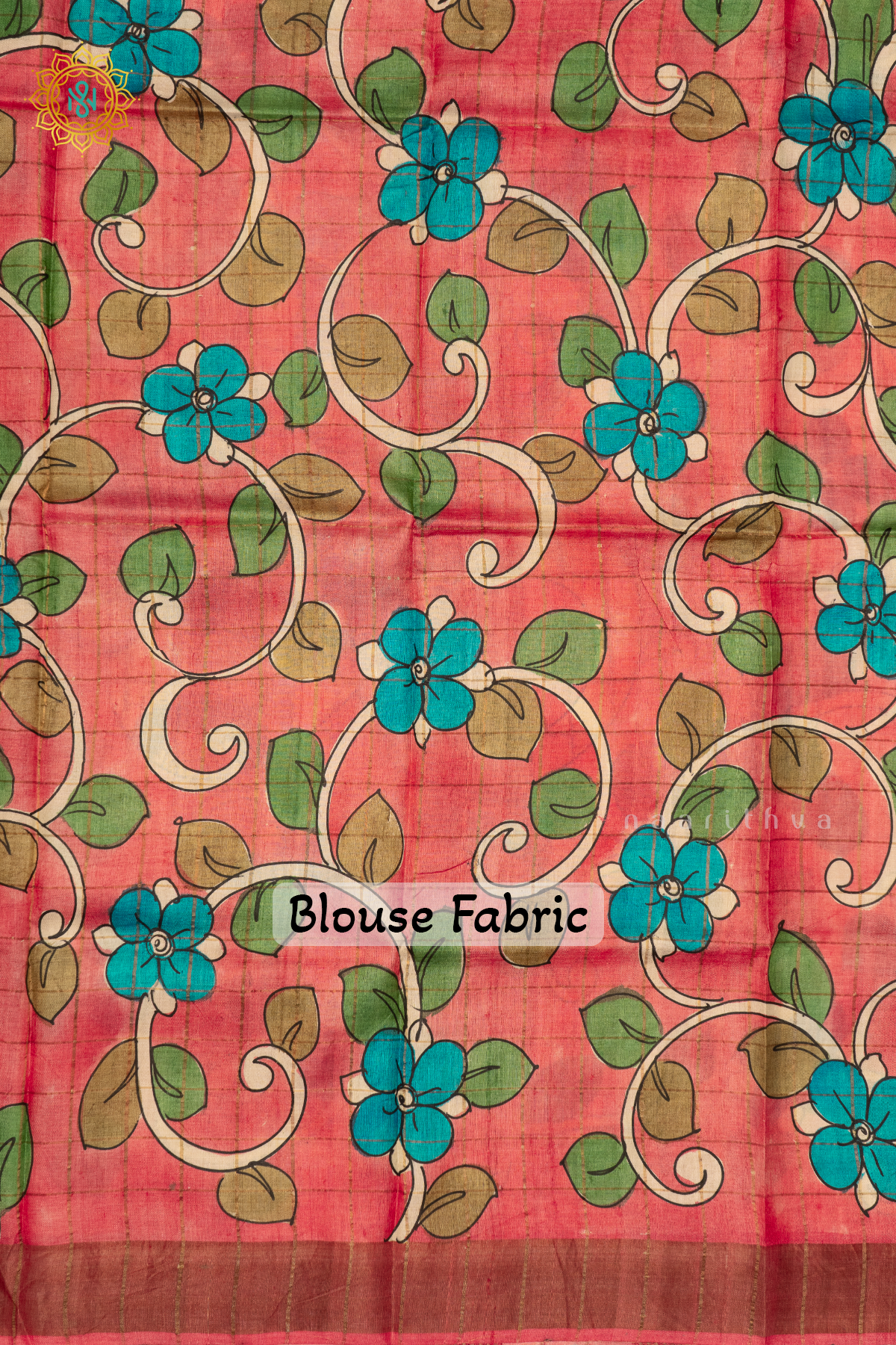 BLUE WITH DARK PEACH - PURE TUSSAR SILK