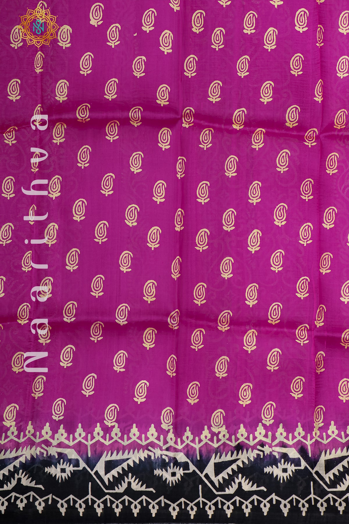 PINK WITH BLACK - PURE MULBERRY SILK WITH BLOCK PRINT