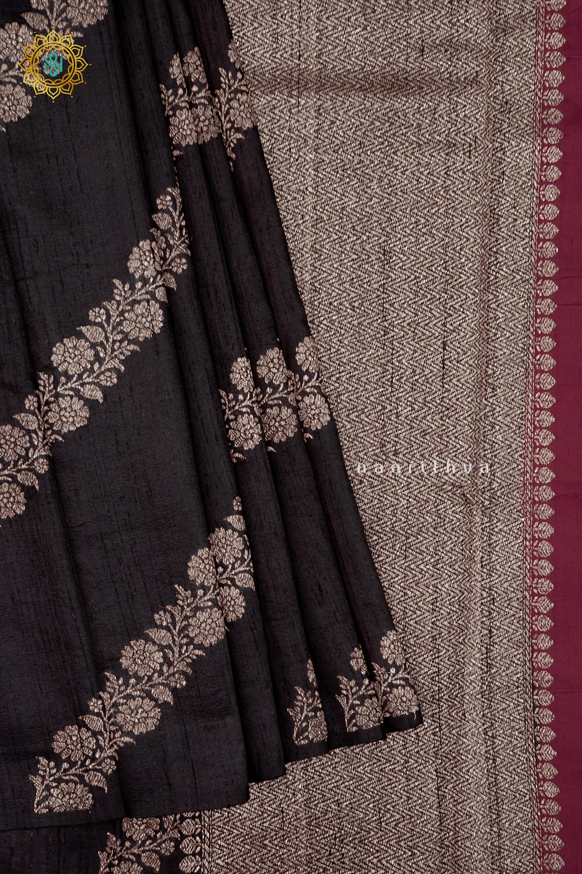 BLACk WITH MAROON - PURE BANARASI RAW SILK