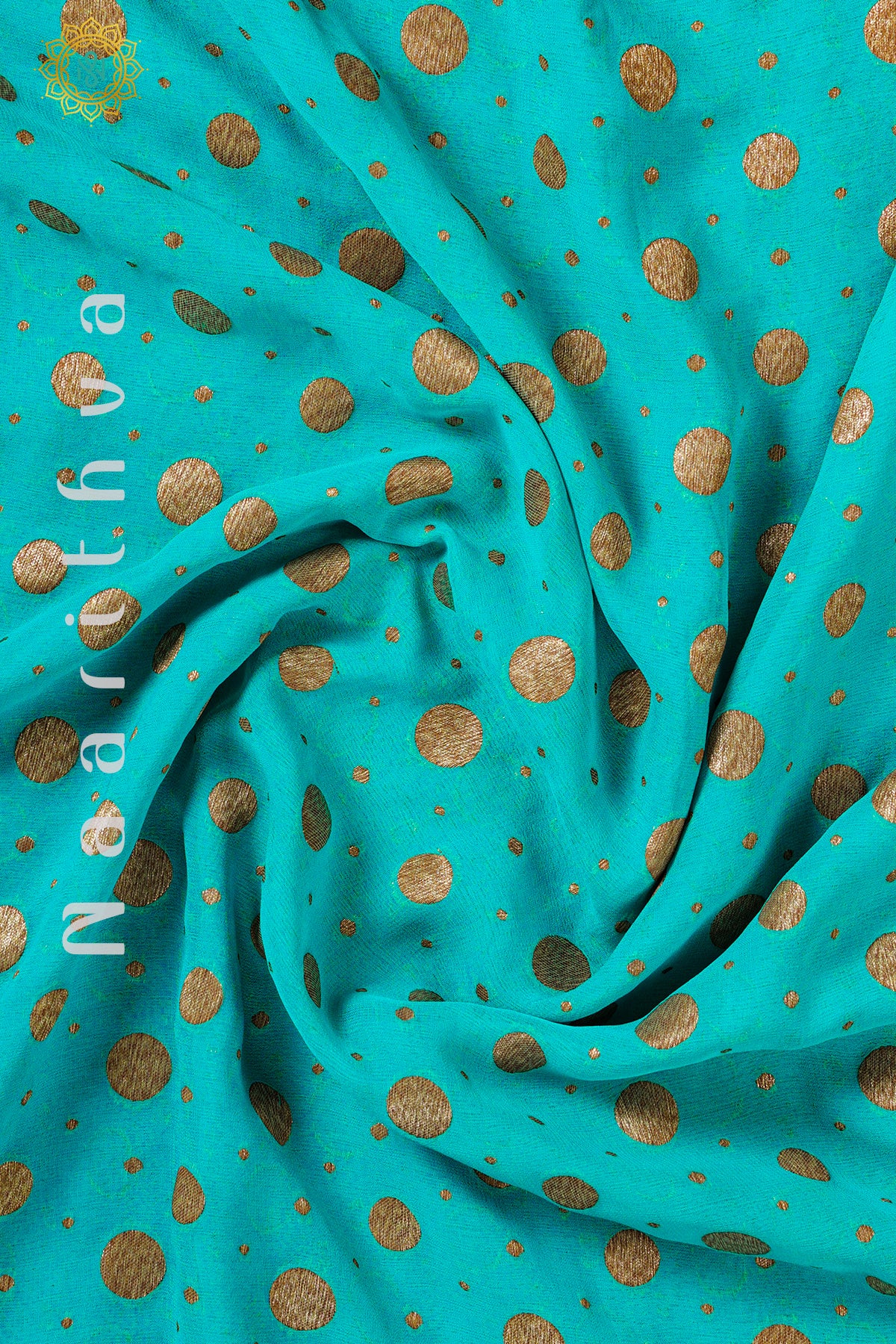 CYAN BLUE WITH BROWN - PURE HANDLOOM KHADDI GEORGETTE BANARAS