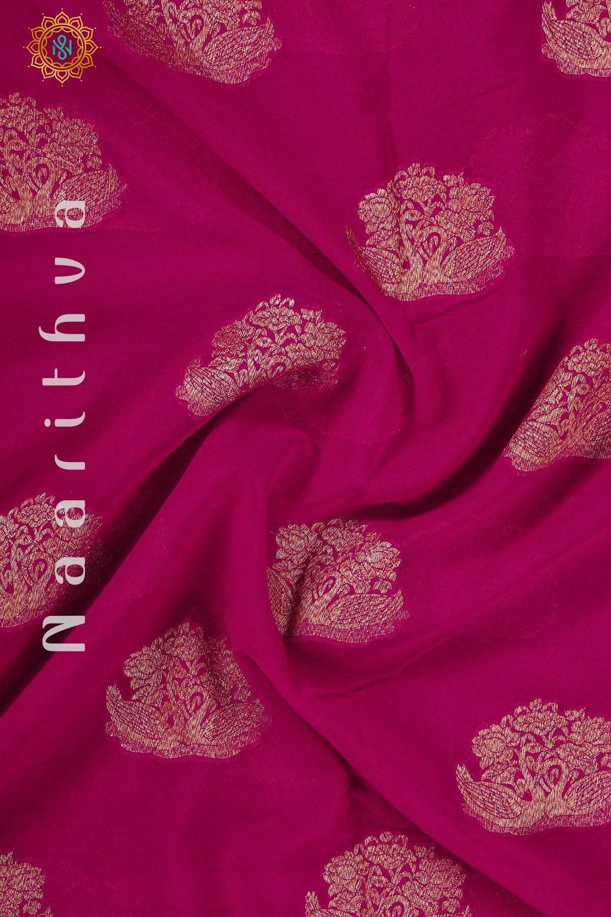 PINK WITH GREEN - PURE HANDLOOM KHADDI GEORGETTE BANARAS