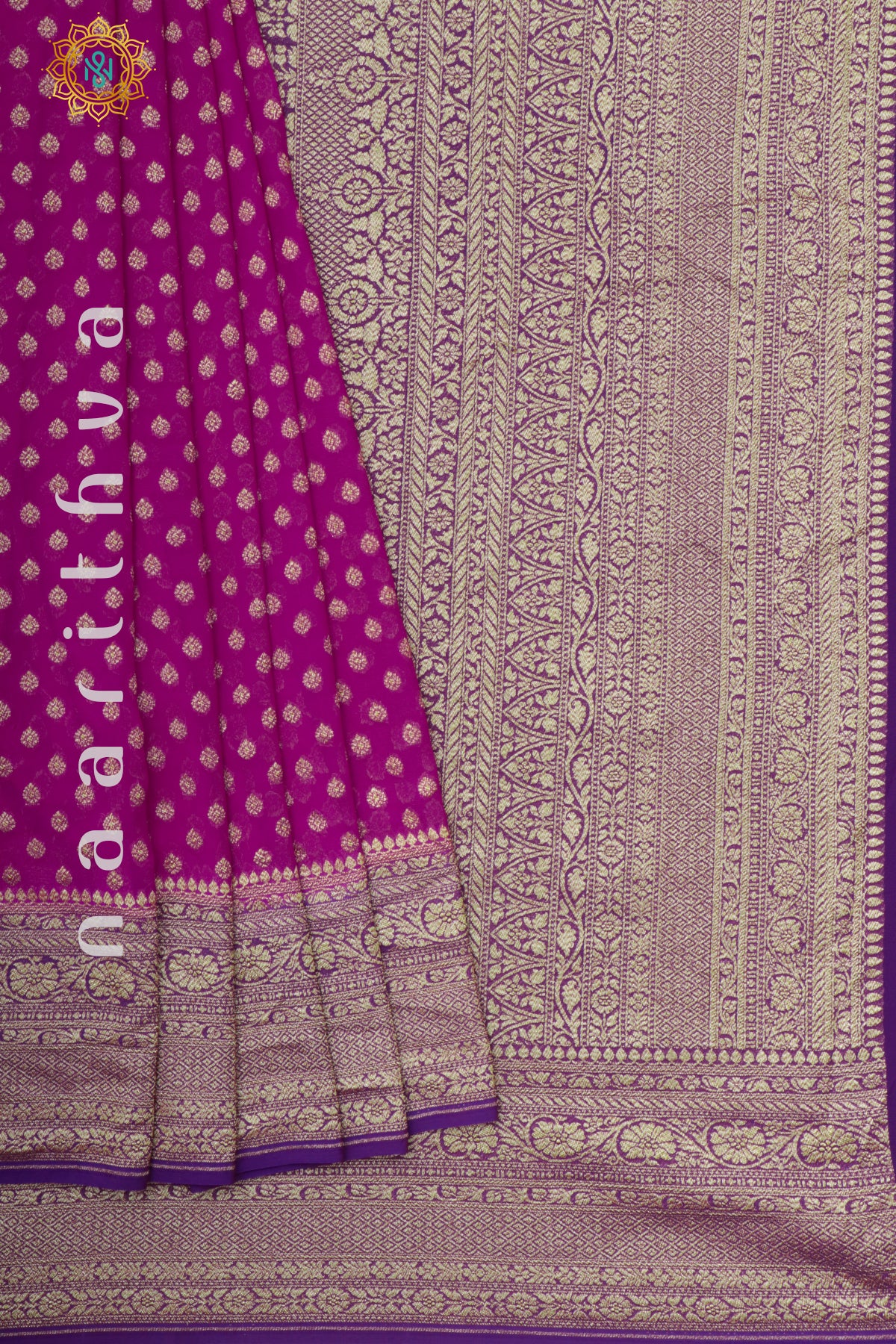 PINK WITH PURPLE - PURE BANARASI KHADDI GEORGETTE