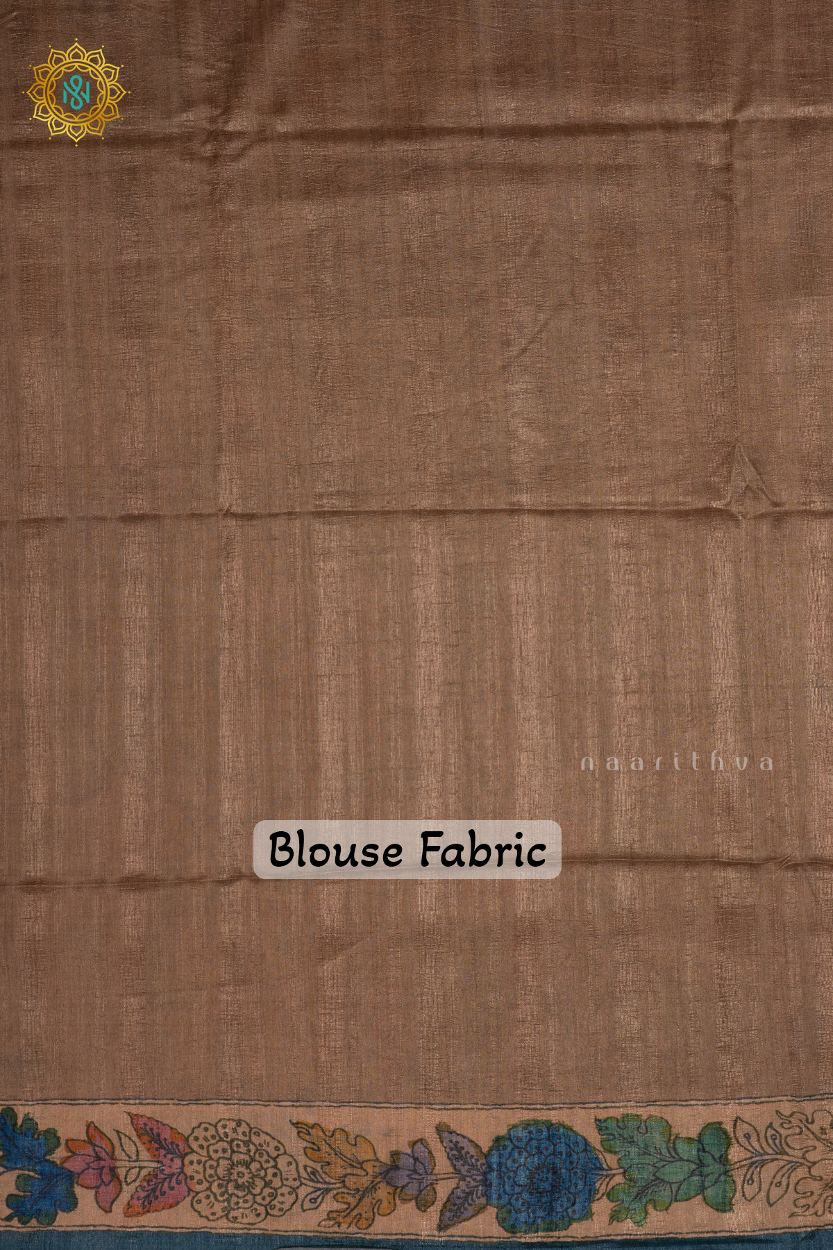 Blue With Beige Semi Gicha Tussar Saree With Kalamkari Printed Body, Pallu And Blouse