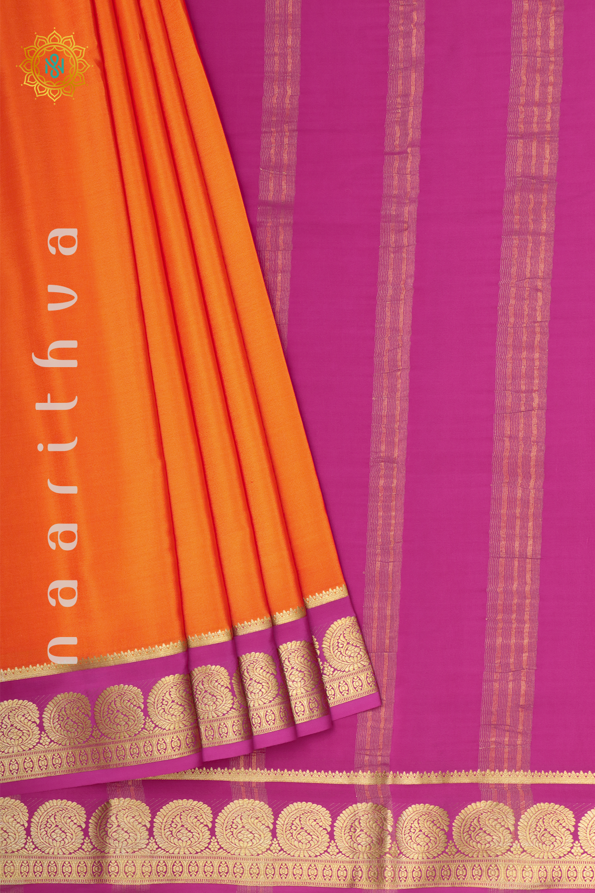 ORANGE WITH PINK - PURE MYSORE CREPE SILK