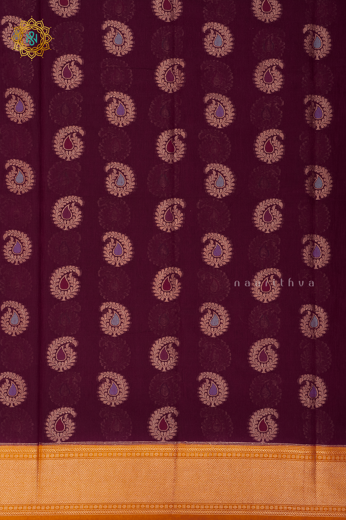 MAROON WITH MANGO YELLOW - JUTE COTTON