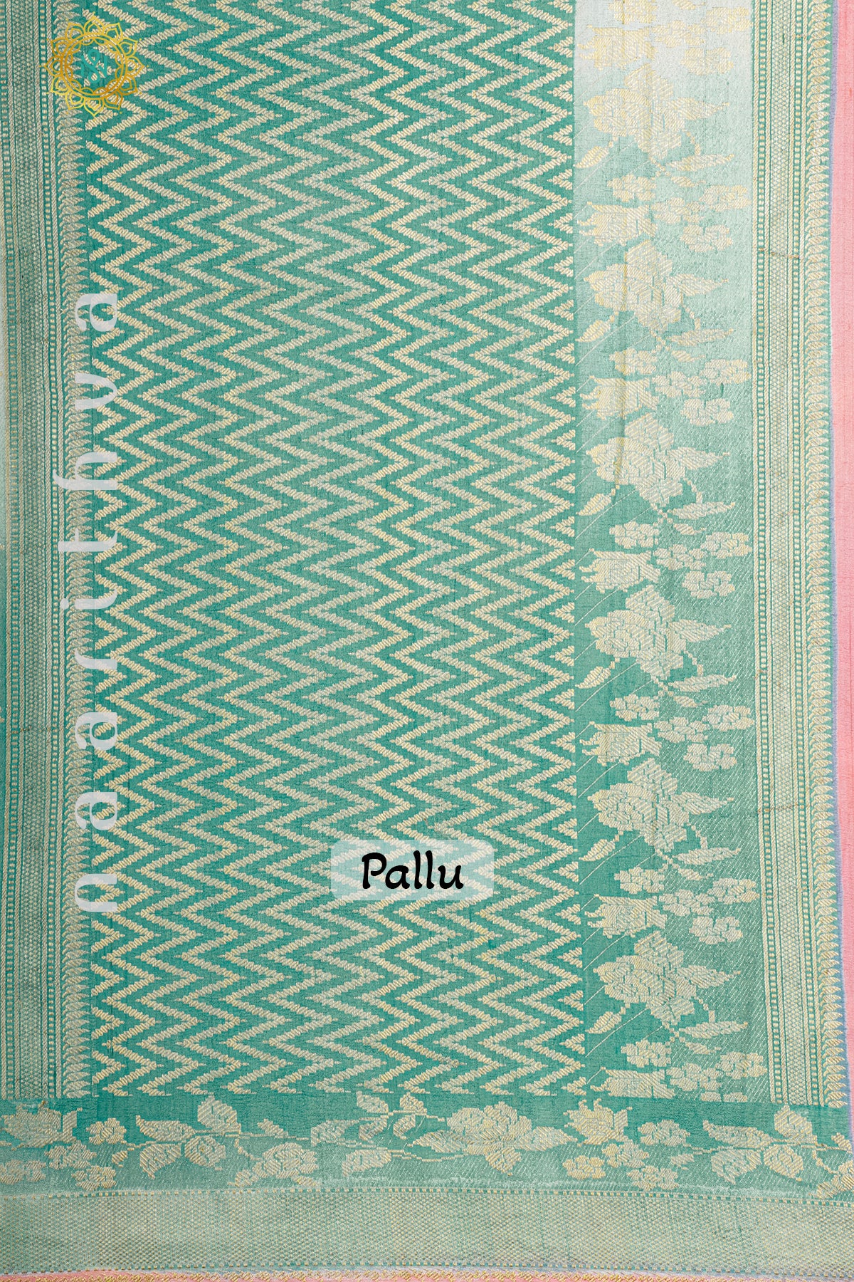 DUAL SHADE OF AQUA GREEN WITH PEACH - PURE HAND PAINTED TUSSAR GEORGETTE