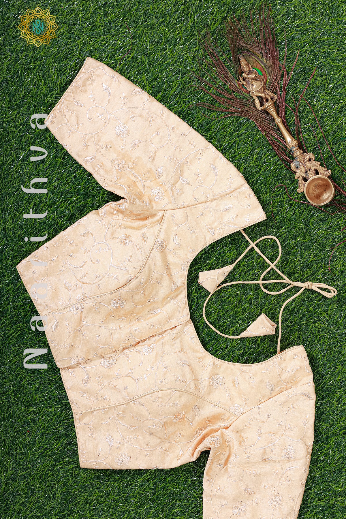 CREAM - READYMADE RAW SILK BLOUSE WITH SEQUENCE WORK