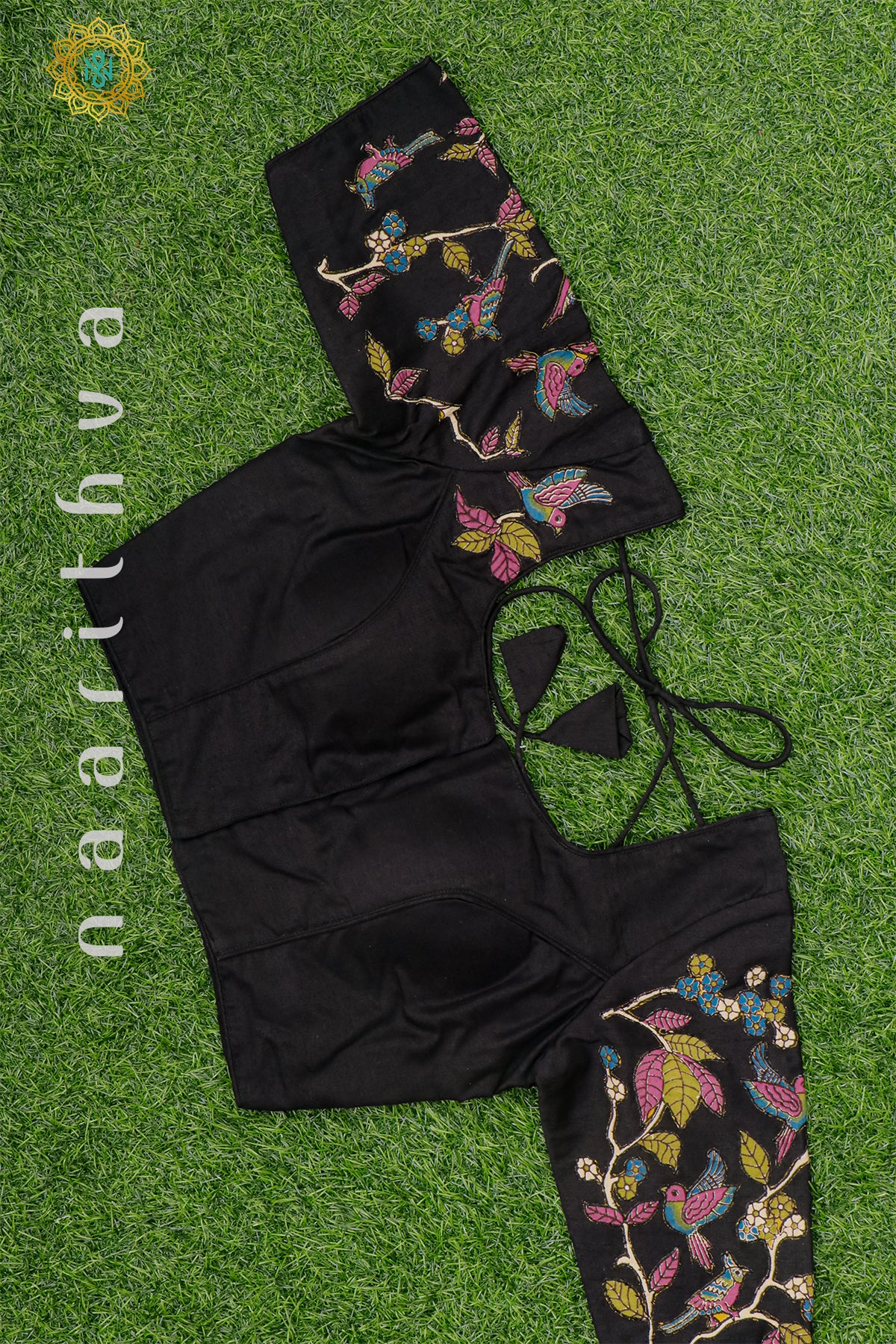 BLACK - READYMADE COTTON SILK WITH APPLIQUE WORK BLOUSE