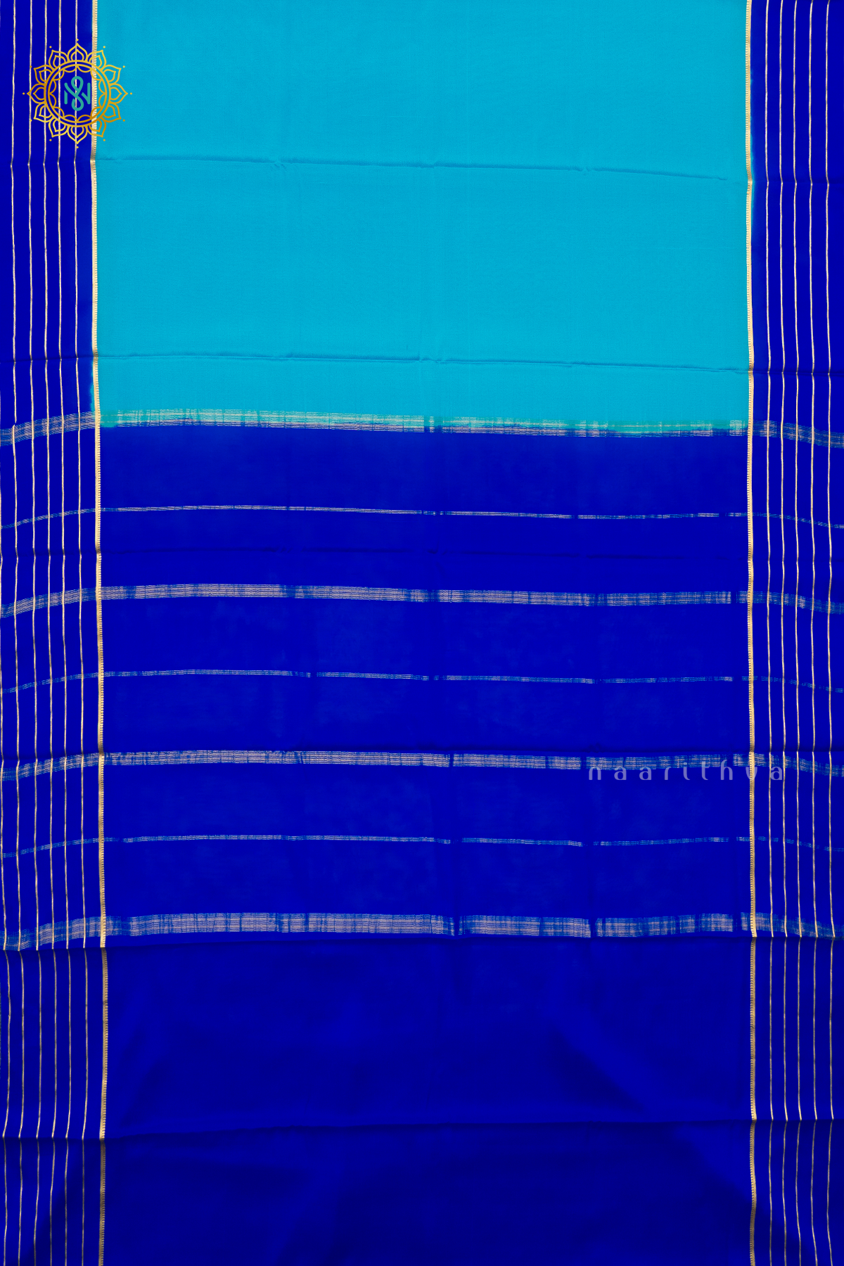 SKY BLUE WITH ROYAL BLUE - PURE MYSORE CREPE SILK