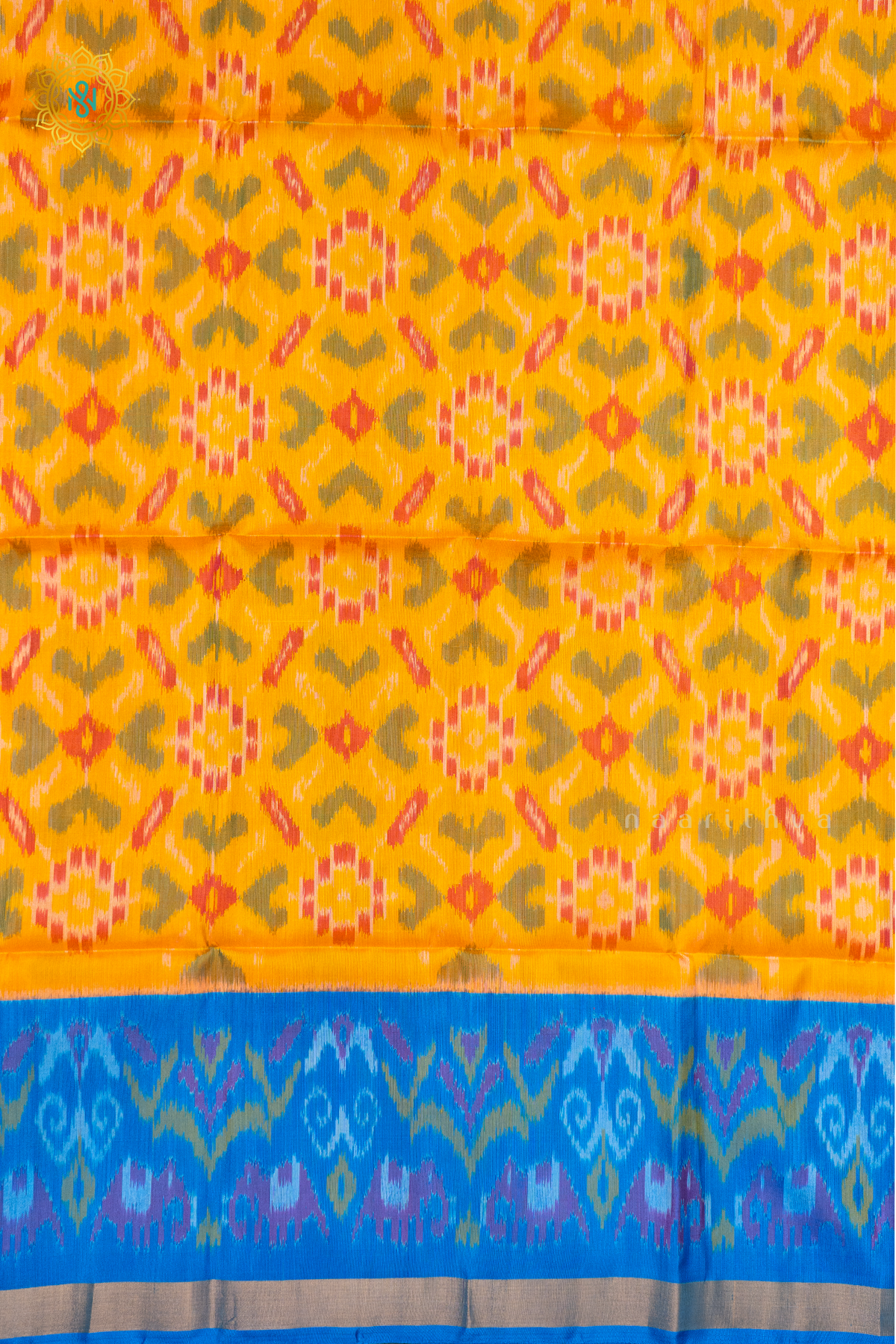 YELLOW WITH SKY BLUE - PURE KANJIVARAM IKAT SOFT SILK