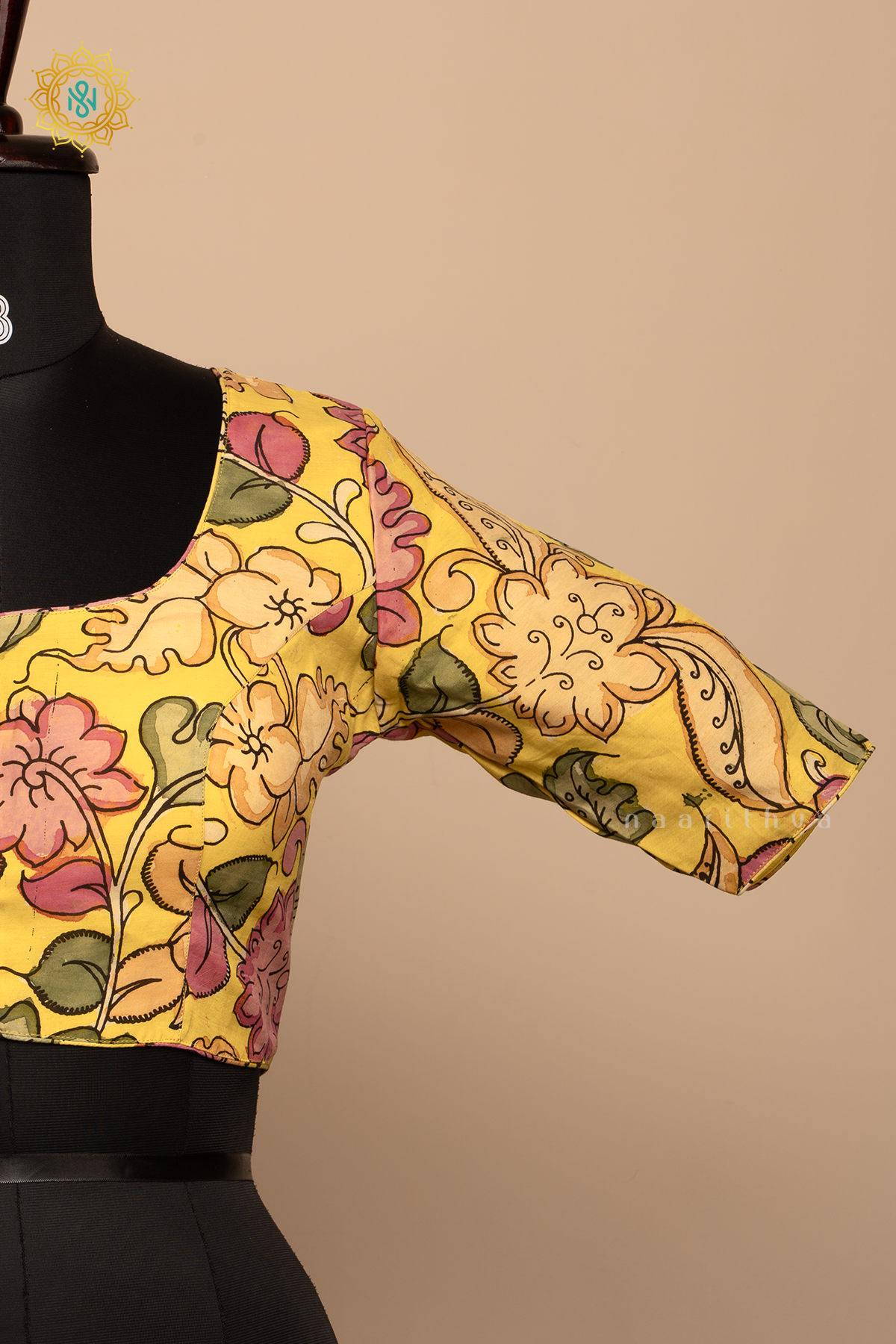 Yellow - Pure Silk Hand painted Pen kalamkari readymade blouse