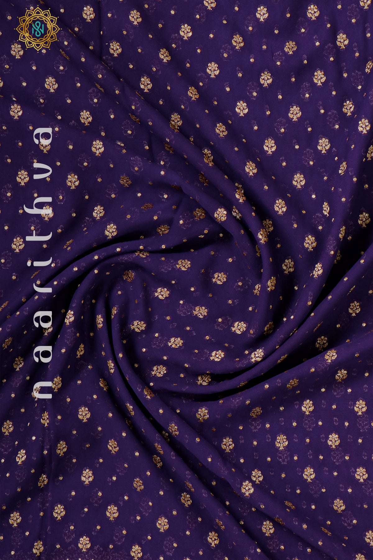 PURPLE WITH BLUE & GREEN, NAVY BLUE - PURE HANDLOOM KHADDI GEORGETTE BANARAS