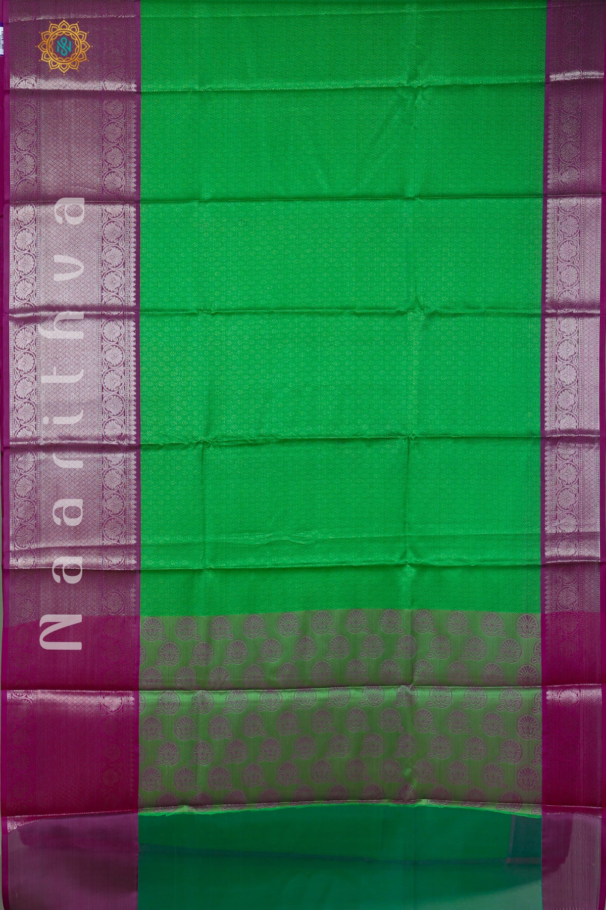 GREEN WITH PINK - KORA TANCHOI SILK WITH CONTRAST BORDER