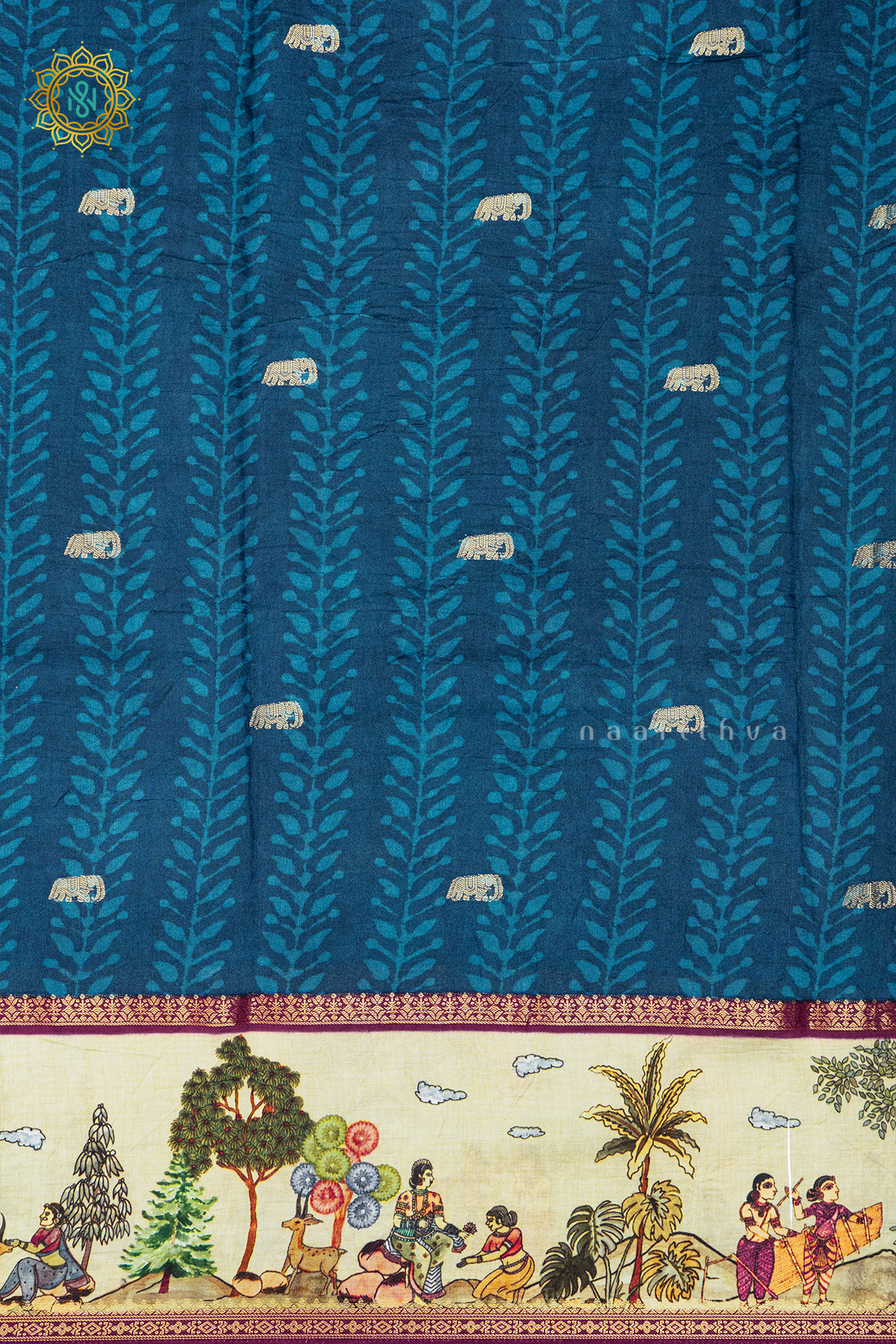 BLUE WITH WINE - SEMI CREPE SILK