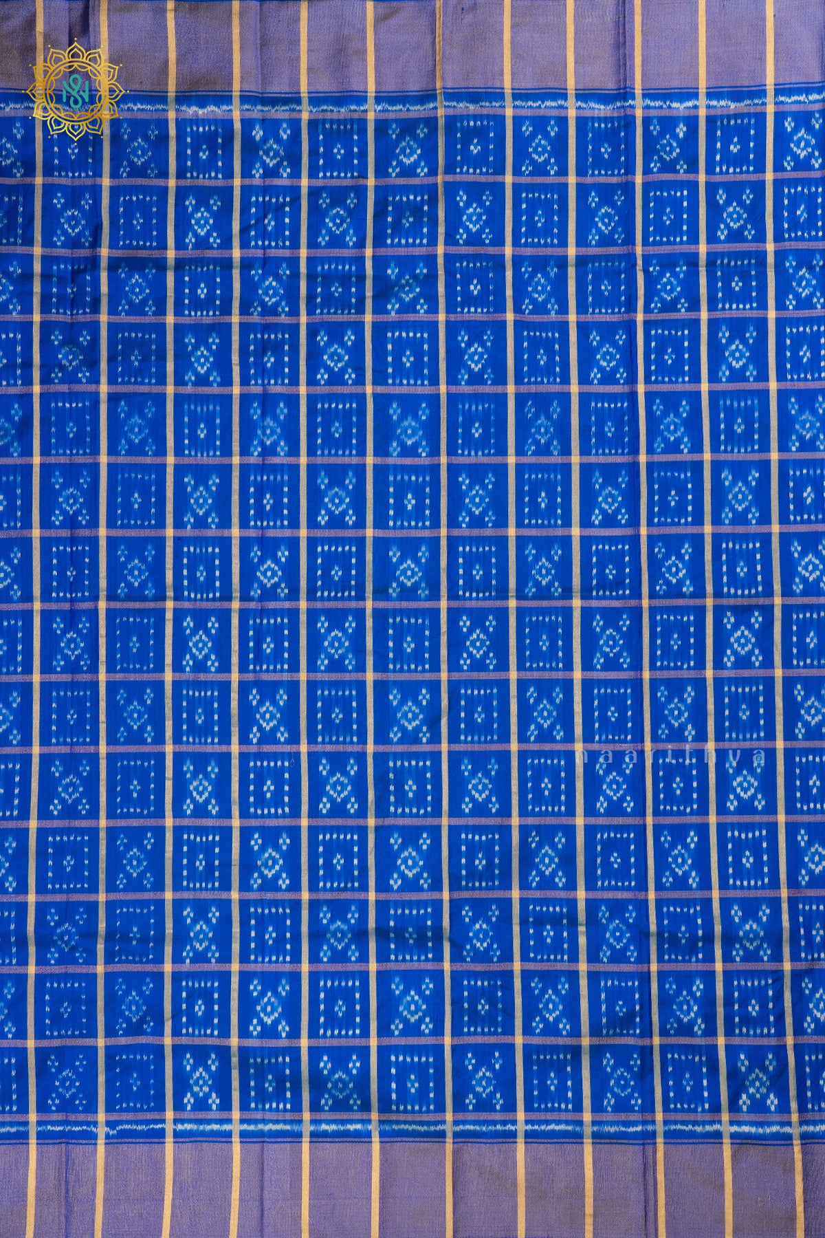 Dual shade of Blue Ikkat Pure Silk Bit All-Over Ikat-Woven Body