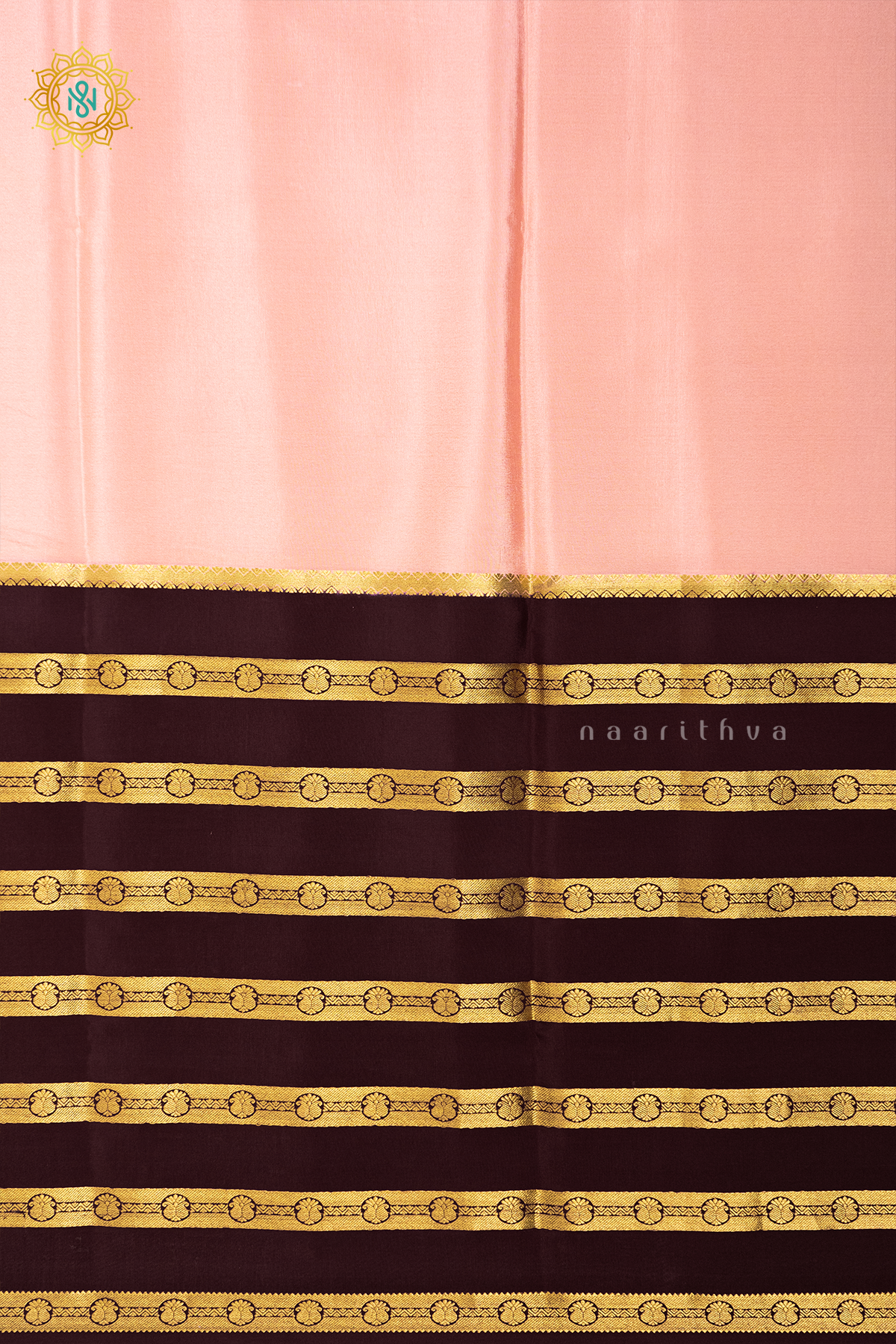 PEACH WITH BROWN - PURE MYSORE CREPE SILK