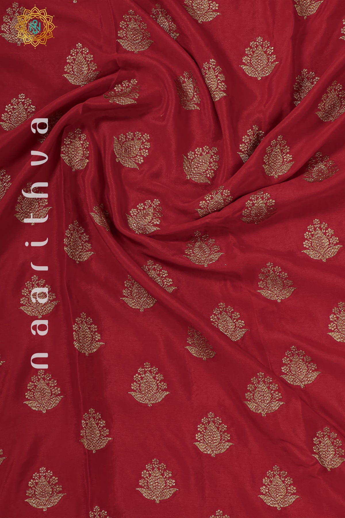 RED WITH BLUE - PURE BANARASI CREPE SILK