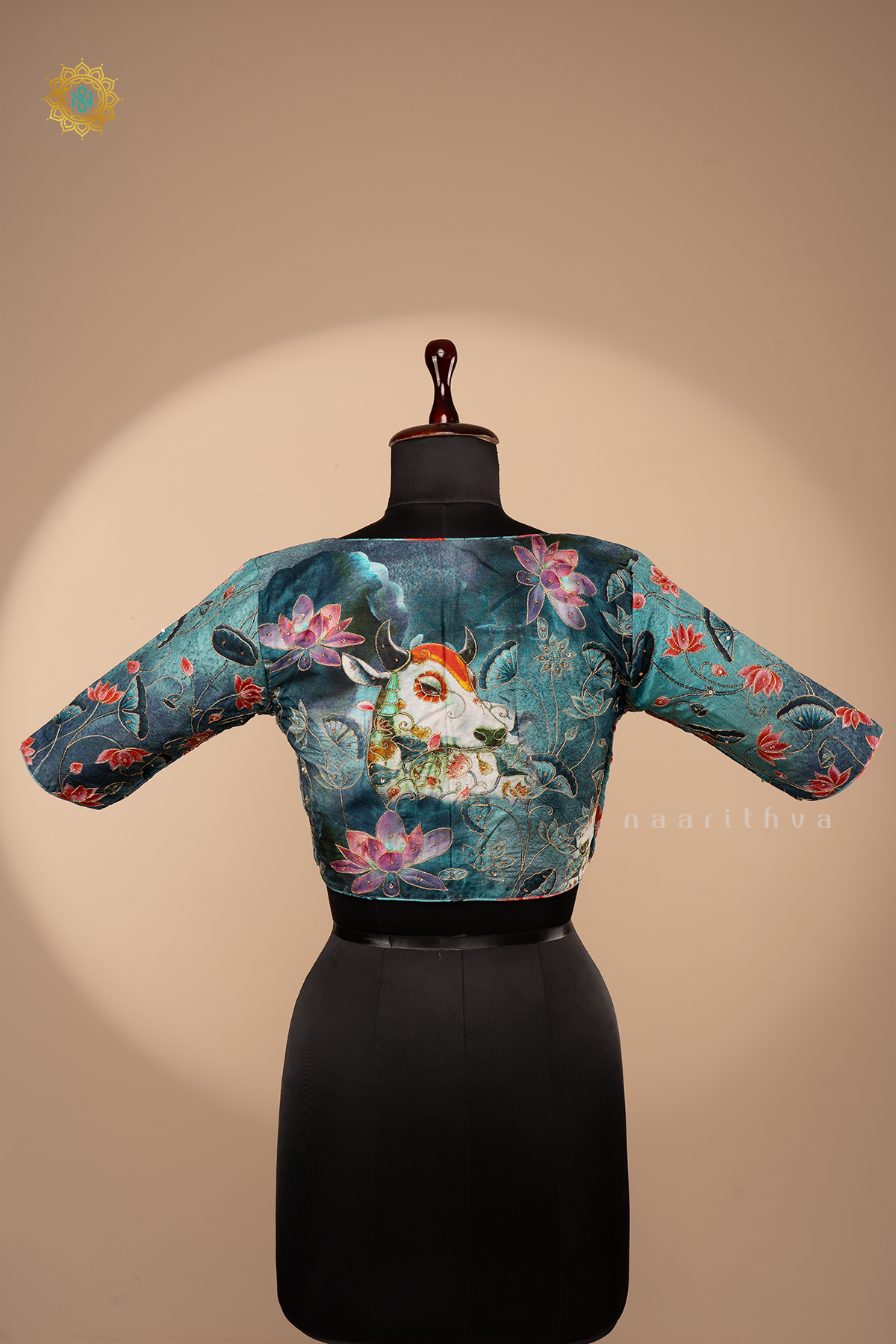 GREY - READYMADE BLOUSE IN DOLA SILK WITH PICHWAI PRINTS & HAND EMBROIDERY