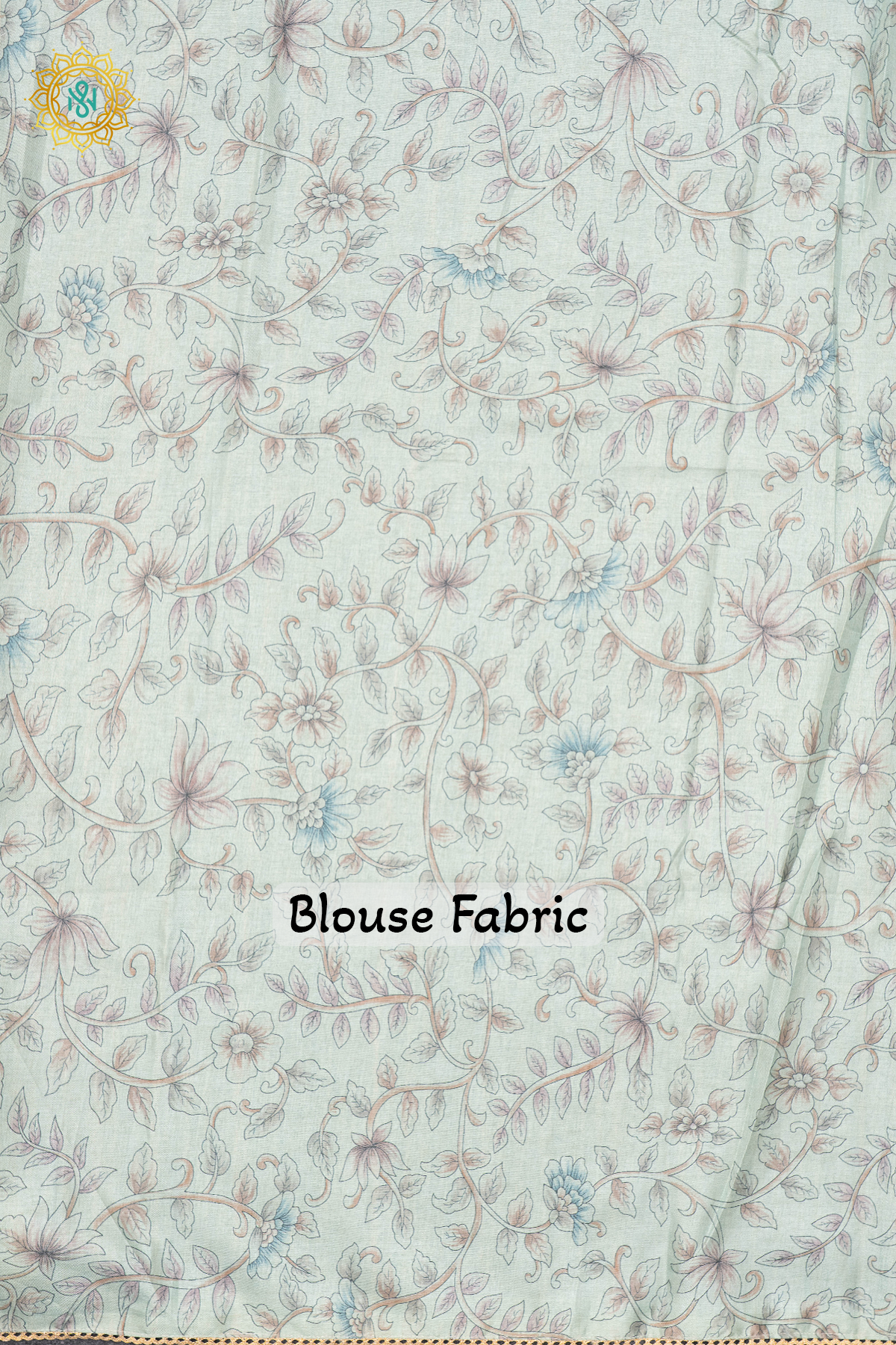 OFF WHITE WITH AQUA GREEN - LINEN TISSUE WITH APPLIQUE WORK
