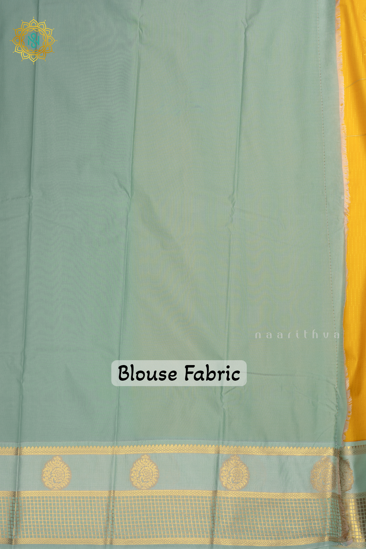 Yellow With Aqua Green Semi Kanchi Saree With Zari Buttas All Over And Contrast Zari Border
