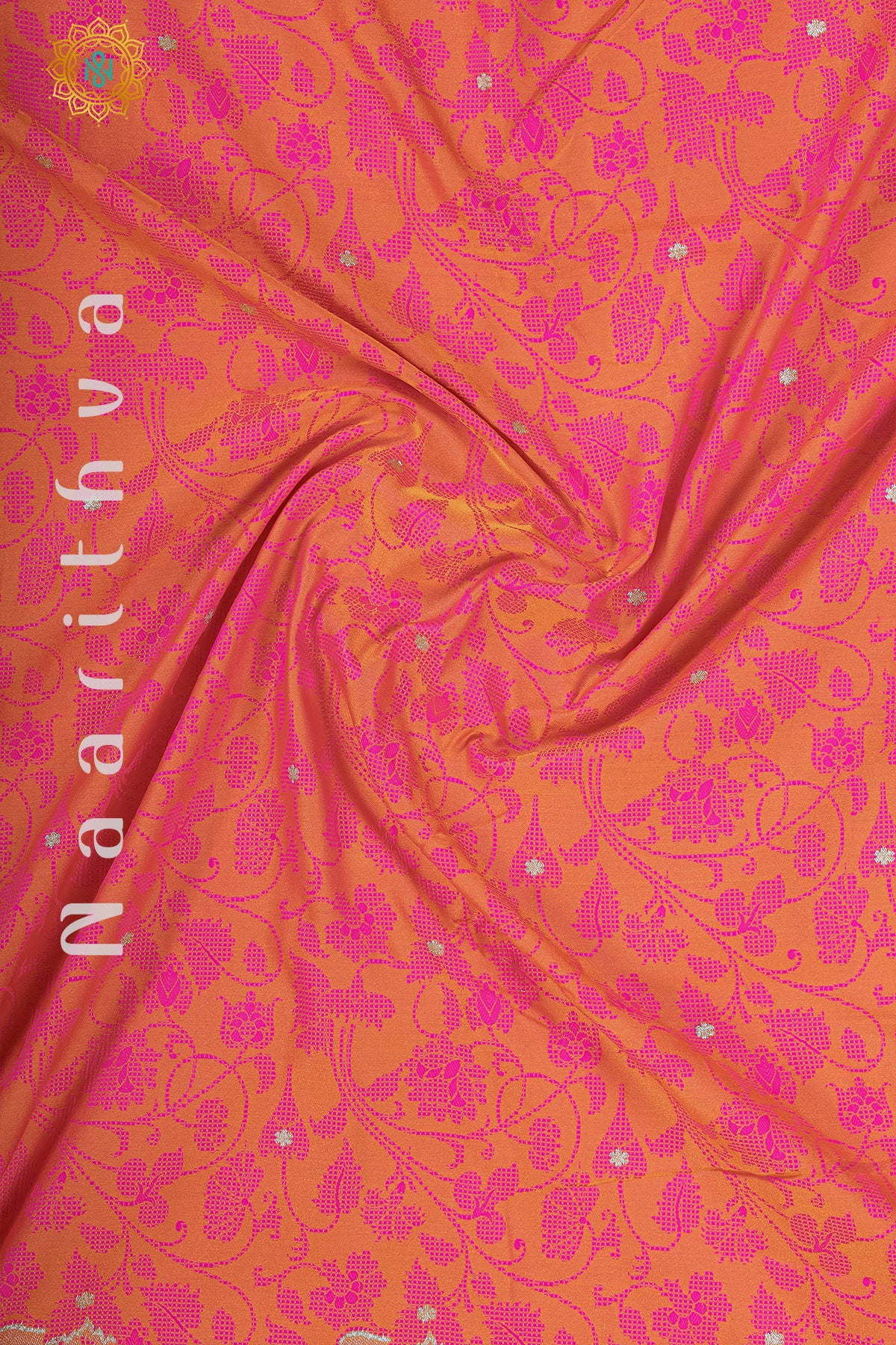 ORANGE WITH PINK - SATIN SILK WITH TANCHOI WEAVING