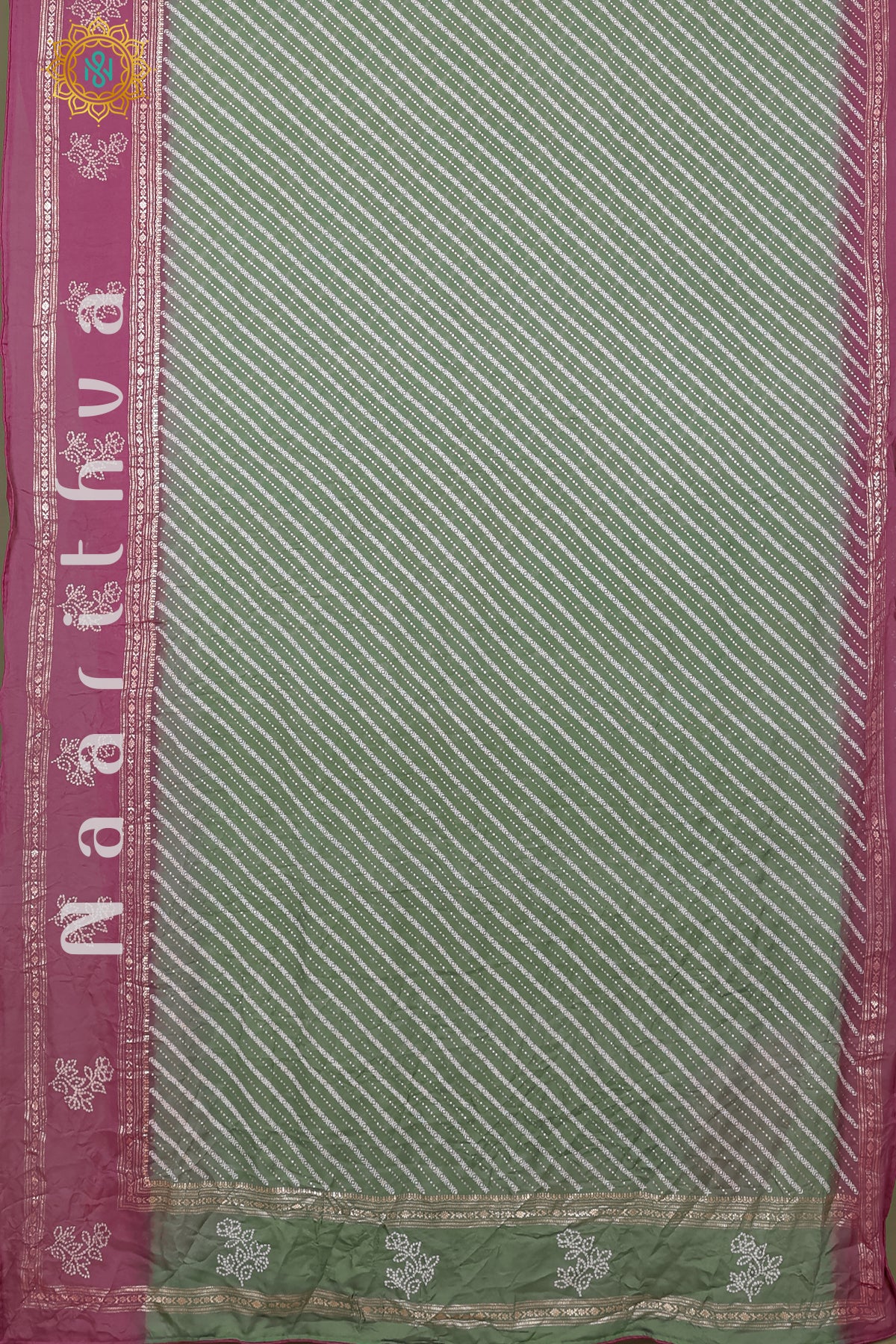 GREEN WITH PINK - CRUSHED CHIFFON