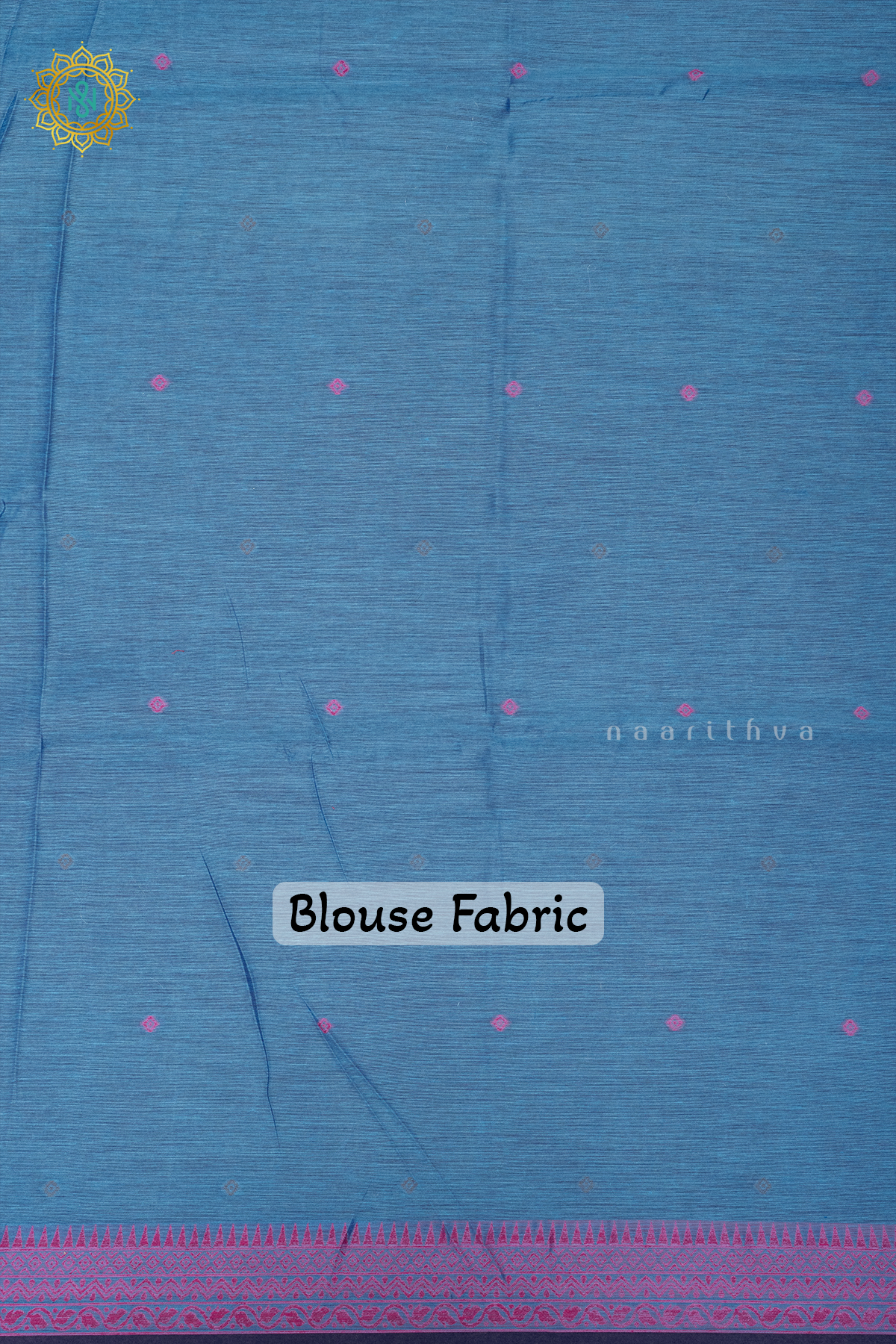 Navy Blue With Aqua Blue Moonga Cotton Saree With Thread Woven Buttas On The Body And Contrast Blouse