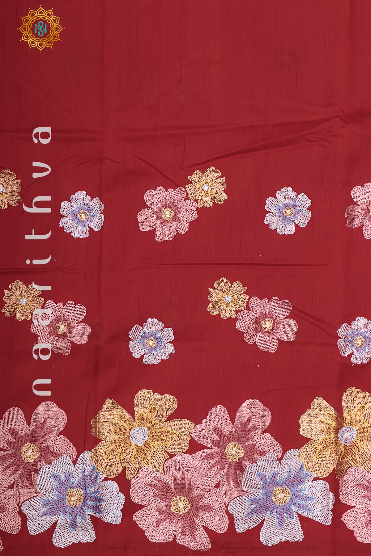 RED - SEMI TUSSAR SILK WITH EMBROIDER