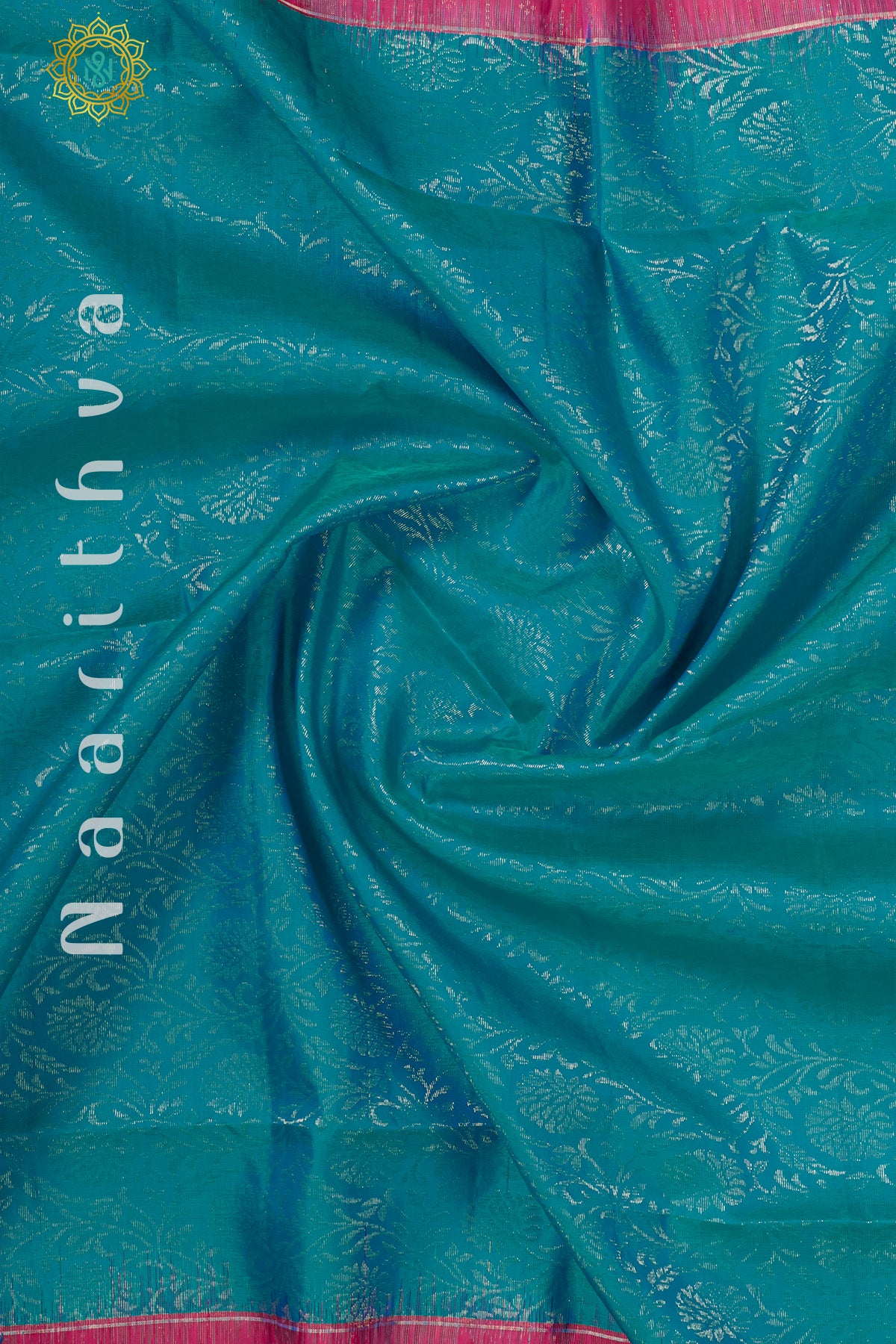 CYAN BLUE WITH PINK - PURE KANJIVARAM SOFT SILK