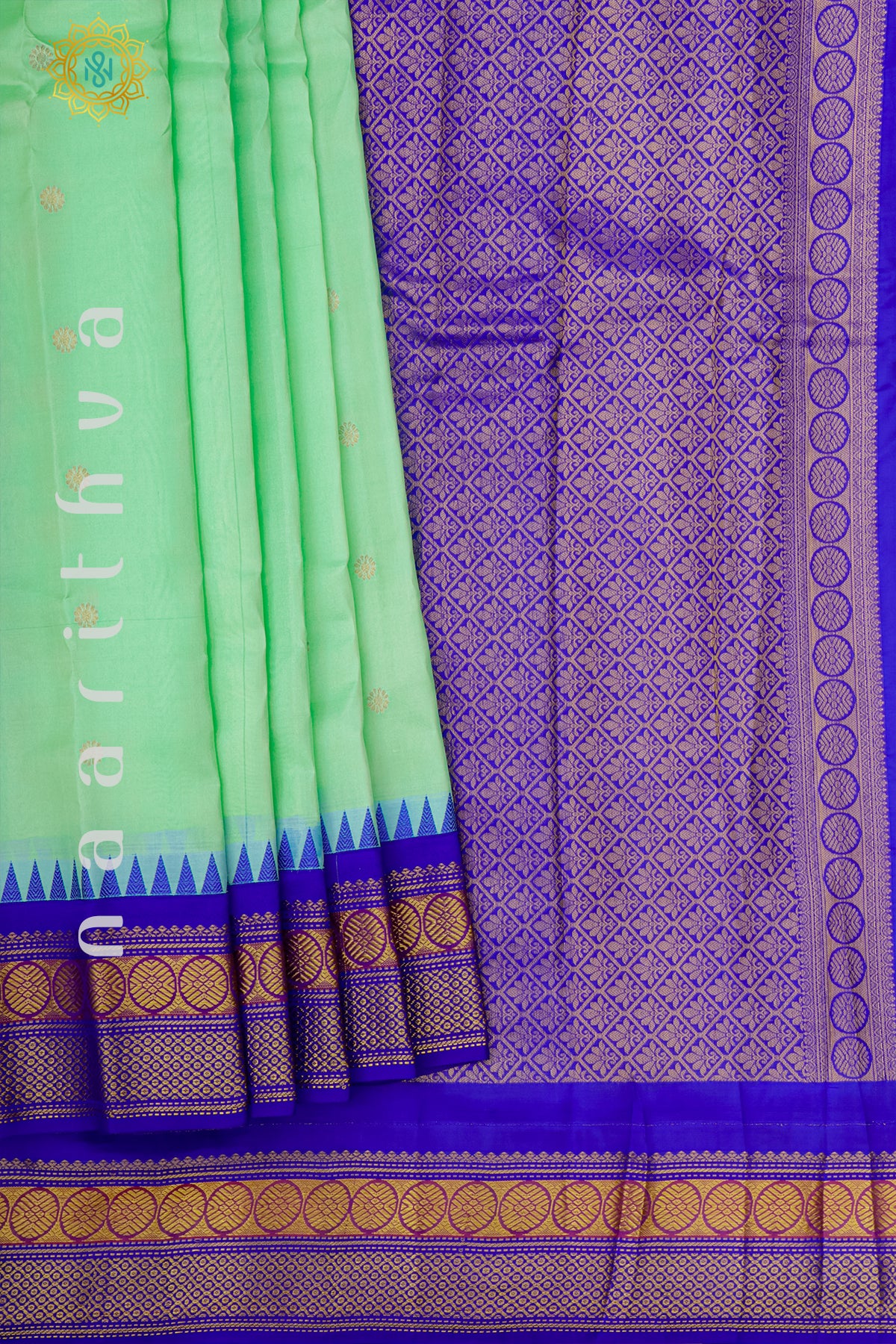 AQUA GREEN WITH BLUE - PURE GADWAL SILK