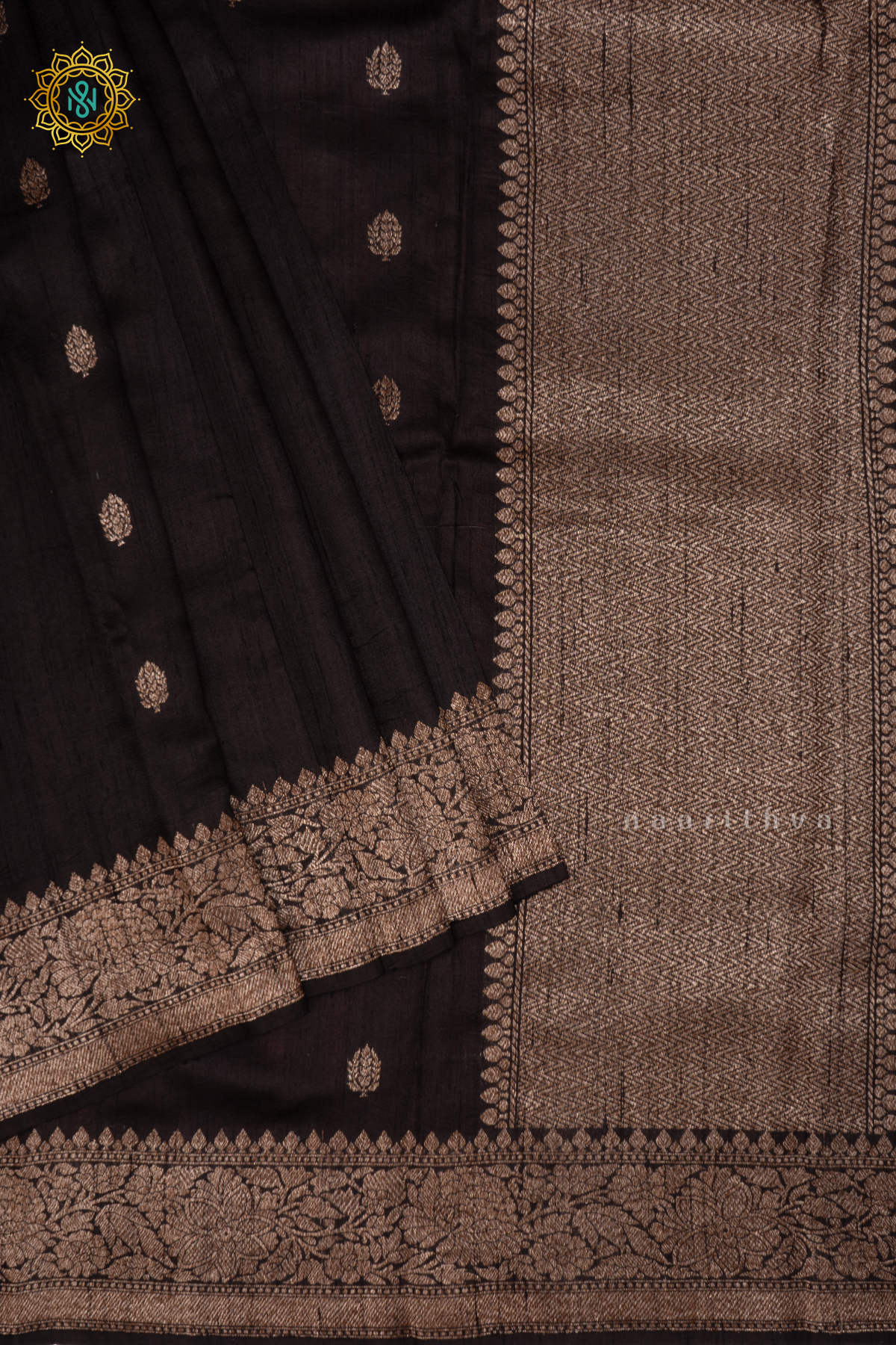 BLACK - PURE BANARASI RAW SILK SAREE WITH ALLOVER ZARI WOVEN BUTTAS AND  BORDER