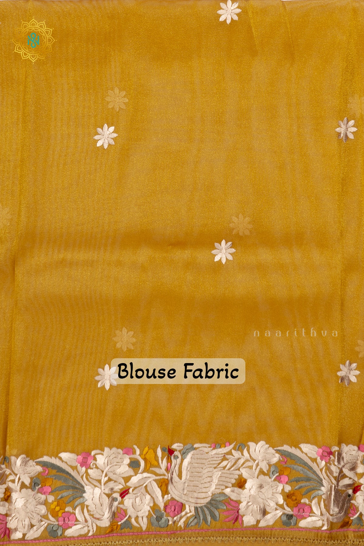 Mustard Yellow Tissue Organza Saree All Over Hand Embroidery Buttas with Hand Embroidery Border