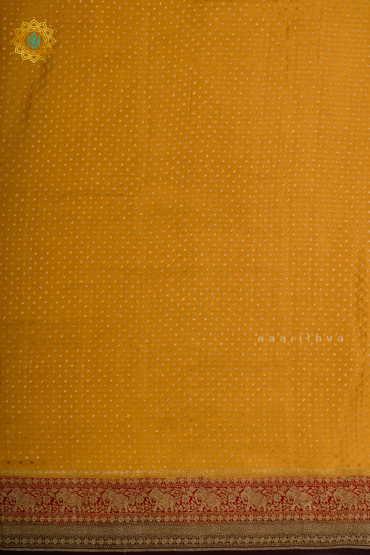 YELLOW WITH RED & BROWN - PURE BANARASI CREPE SILK