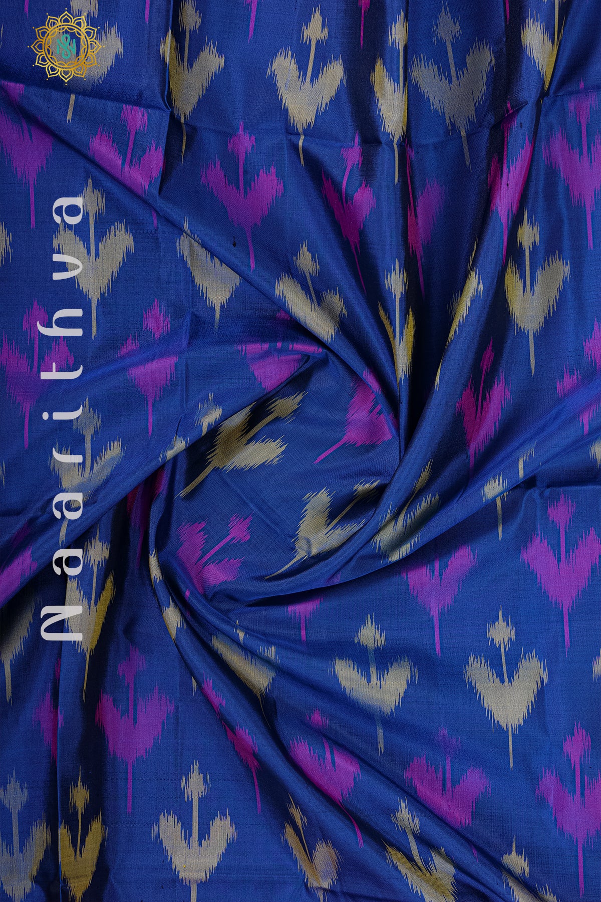 PEACOCK BLUE WITH PINK - PURE IKAT SOFT SILK