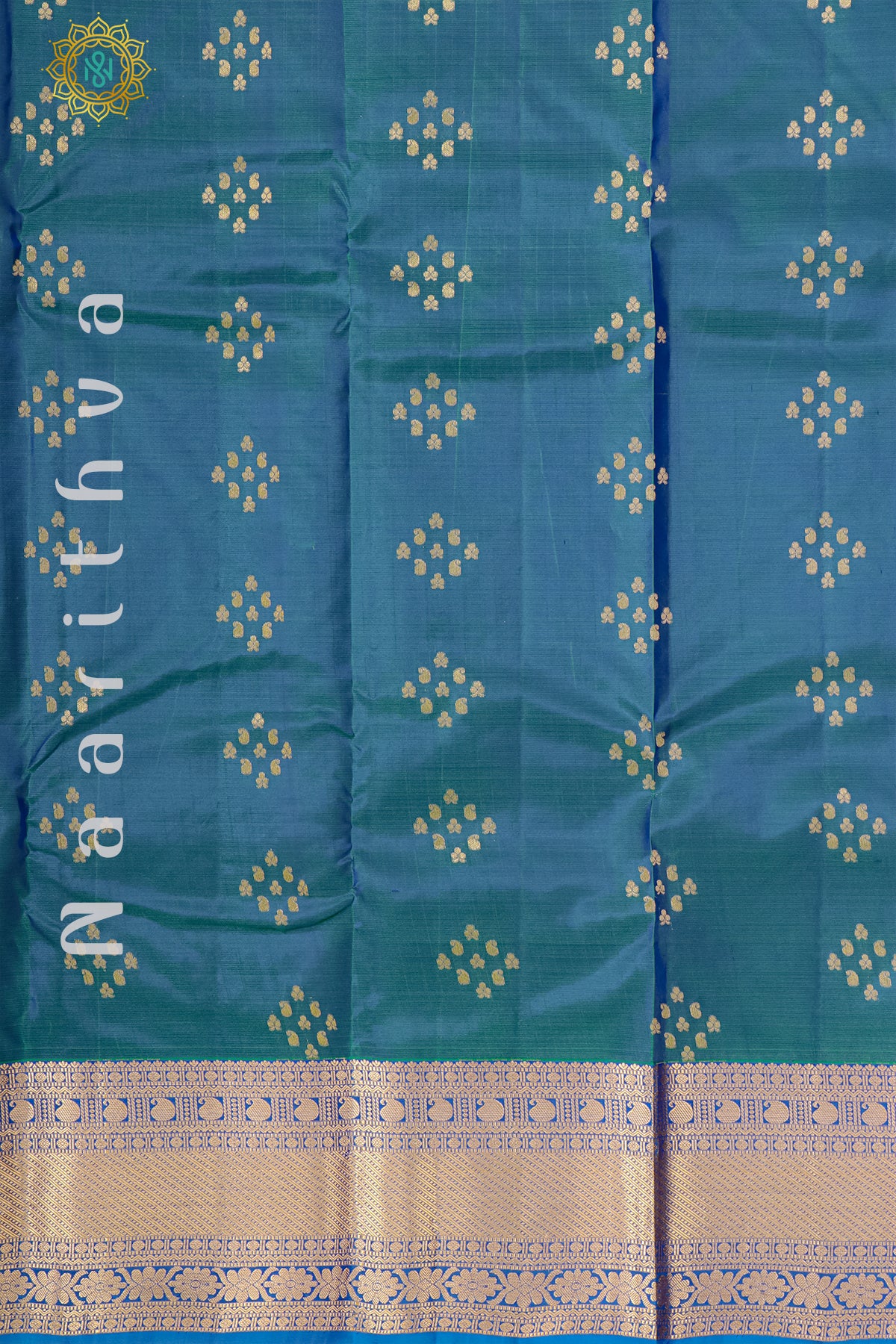 PEACOCK GREEN WITH BLUE - KANJIVARAM PURE MIX