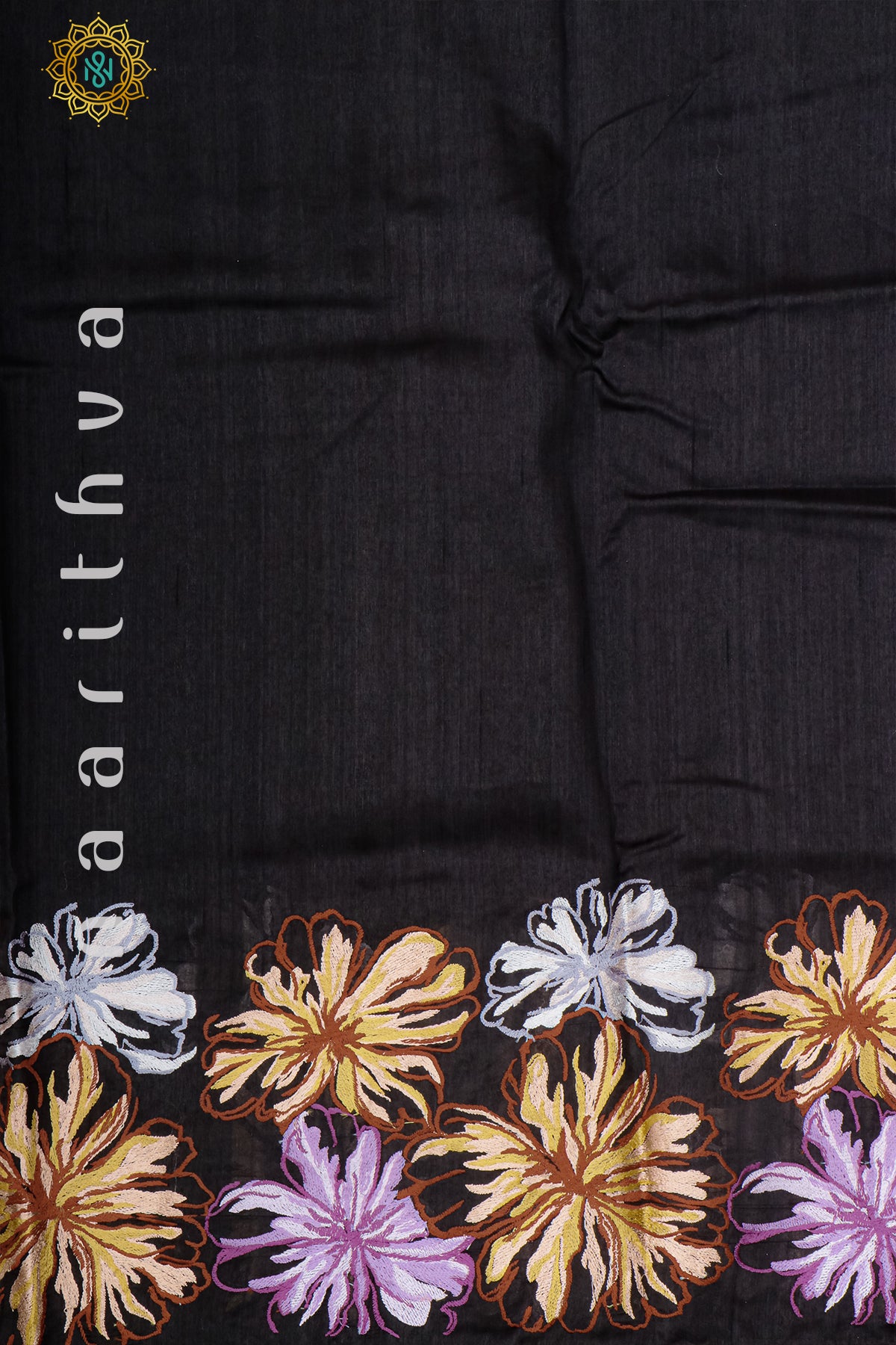 BLACK - SEMI TUSSAR SILK WITH EMBROIDERY